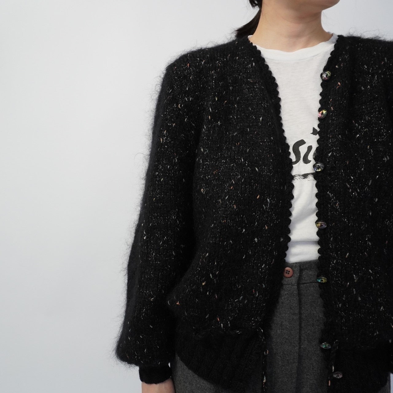 90s Black Design Knit Cardigan