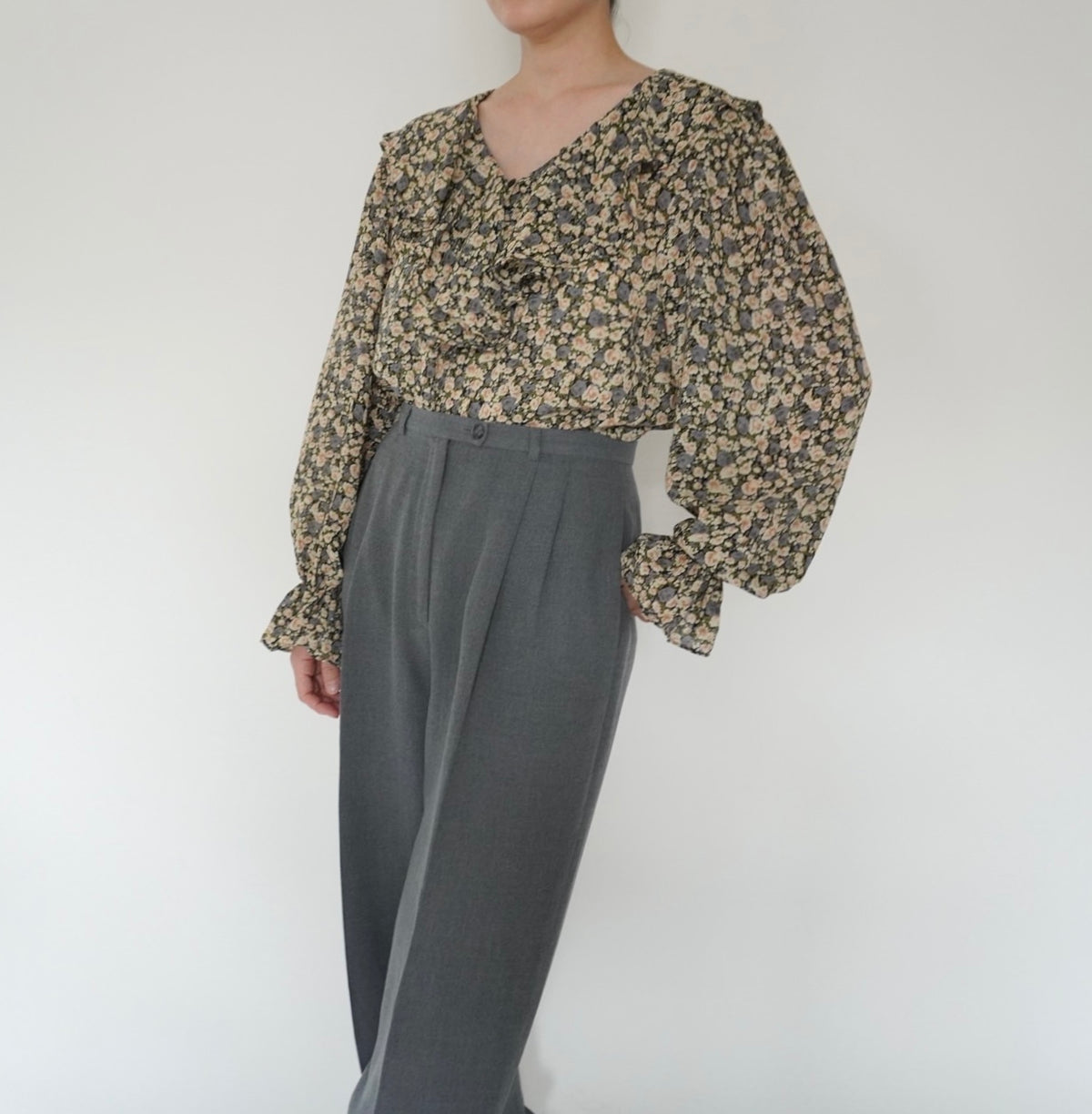 90s Flower Ruffle Blouse Made in USA