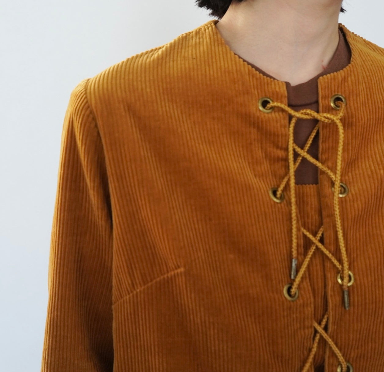 60s Lace Up Corduroy Top