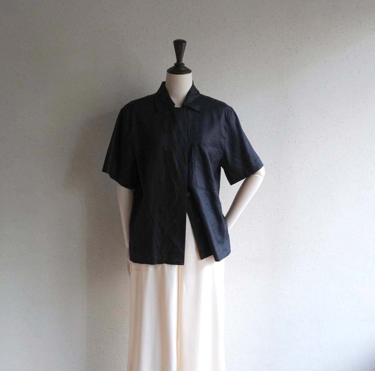 90s Black Linen Shirt