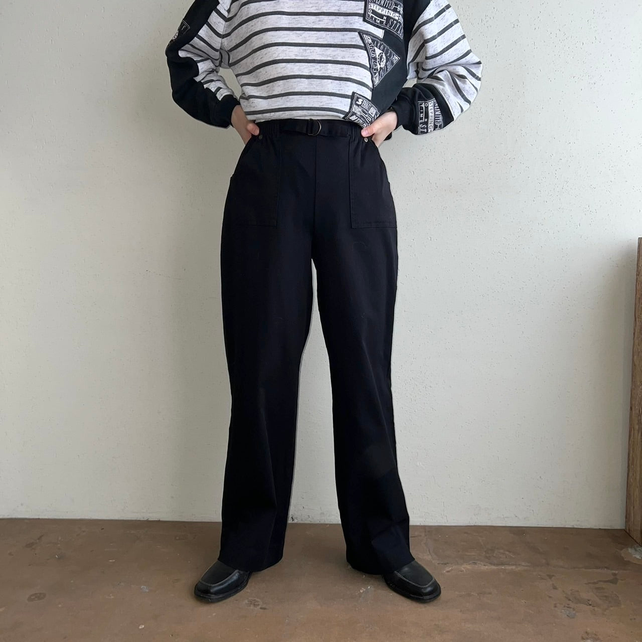 90s Black Wide Pants Made in USA Dead Stock