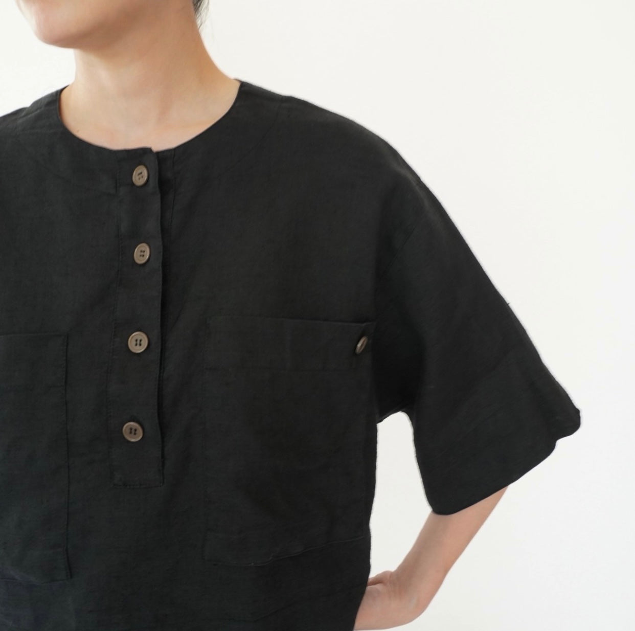 90s Linen Cropped Blouse