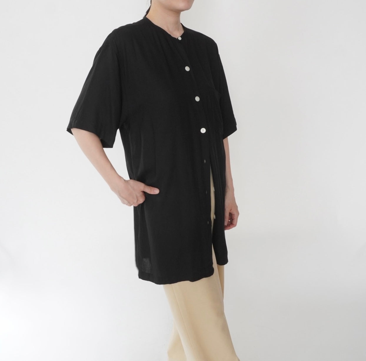 90s Black Long Blouse