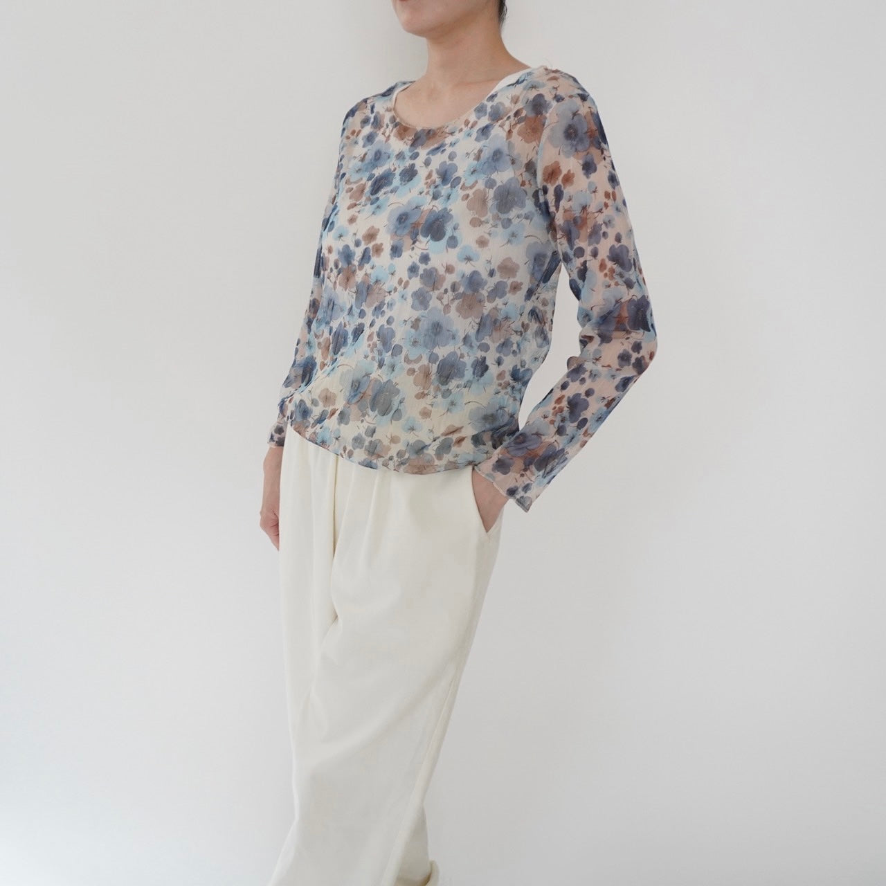 90s Floral Print Sheer Top