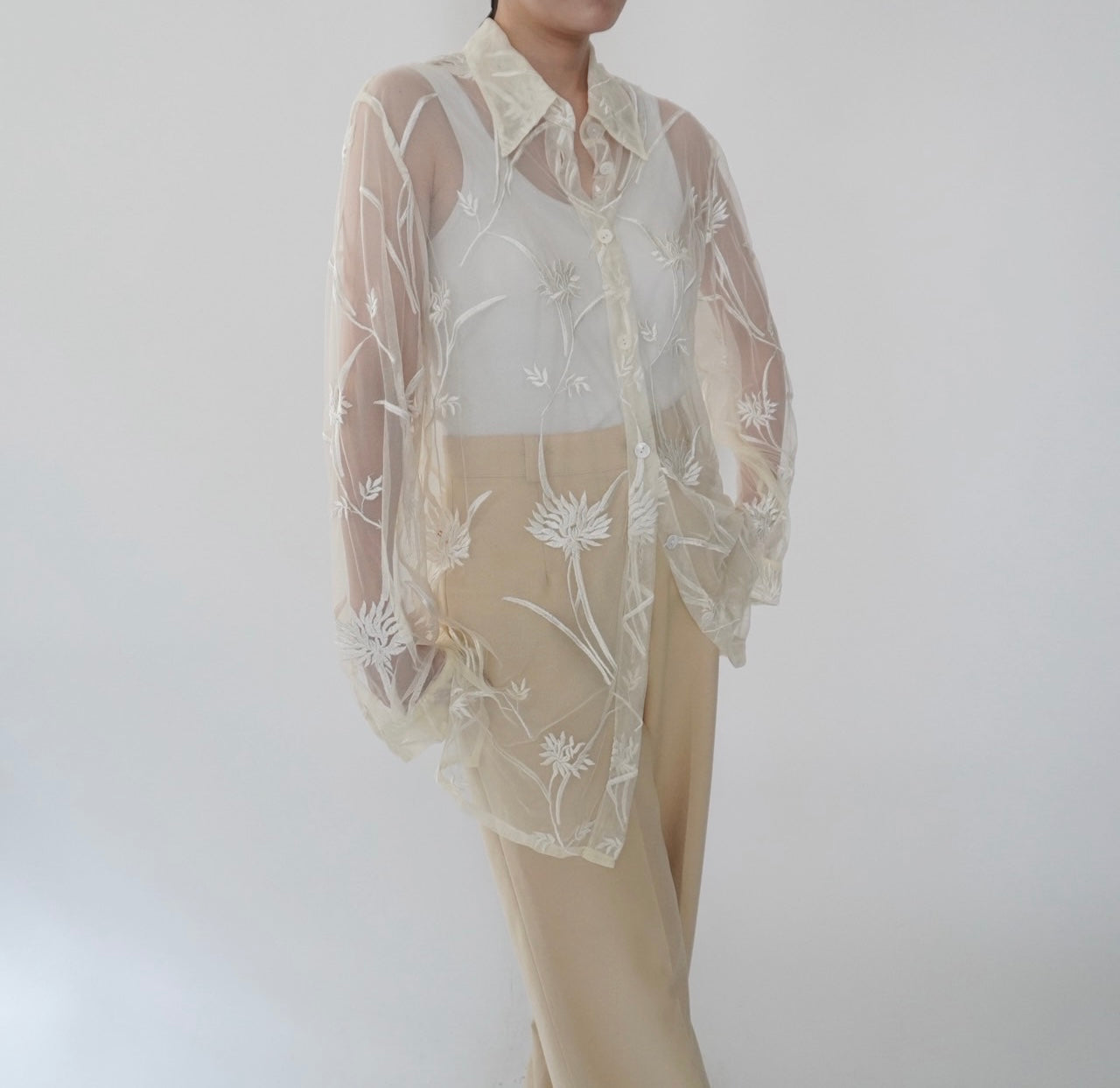 90s Embroidery Sheer Shirt
