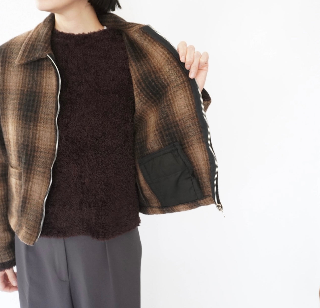 90s Wool Shadow Plaid Jacket