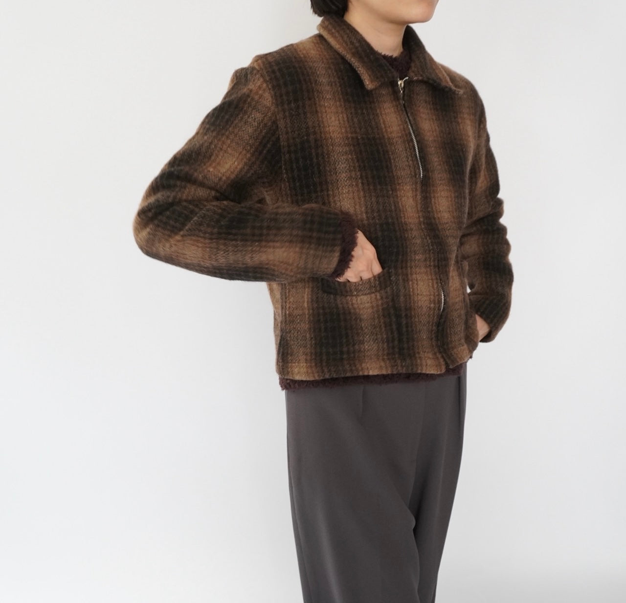 90s Wool Shadow Plaid Jacket