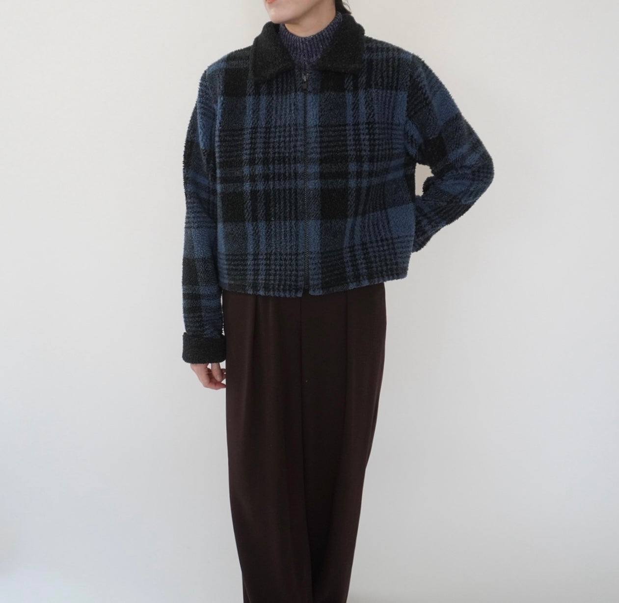 90s Plaid Fleece Zip Top Made in USA