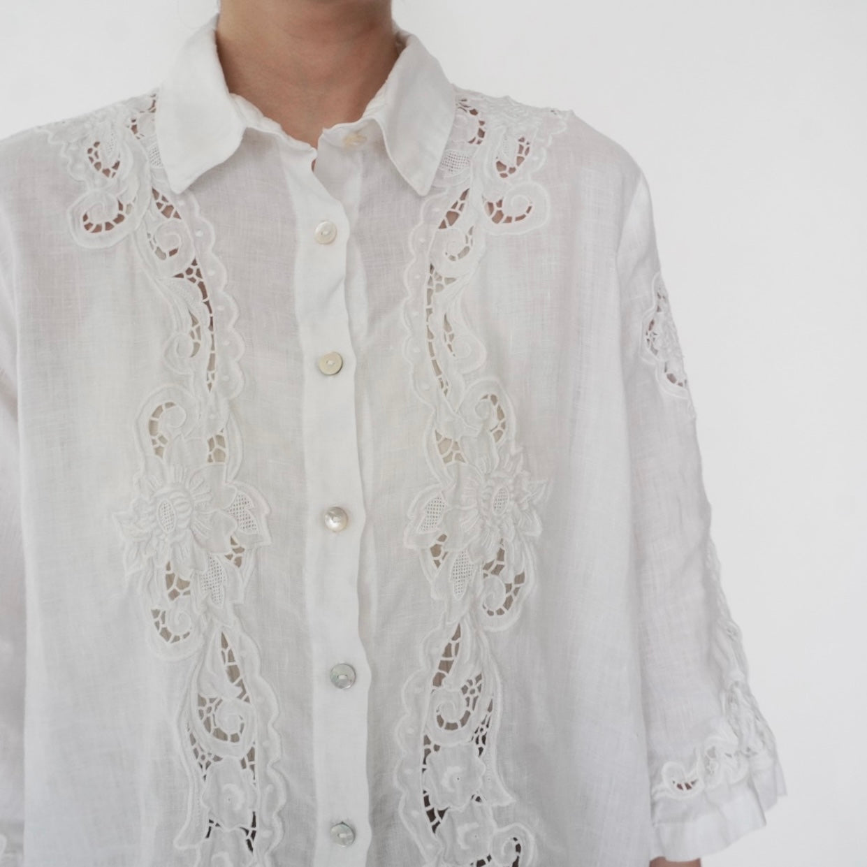 90s Linen Lace Shirt Made in Italy