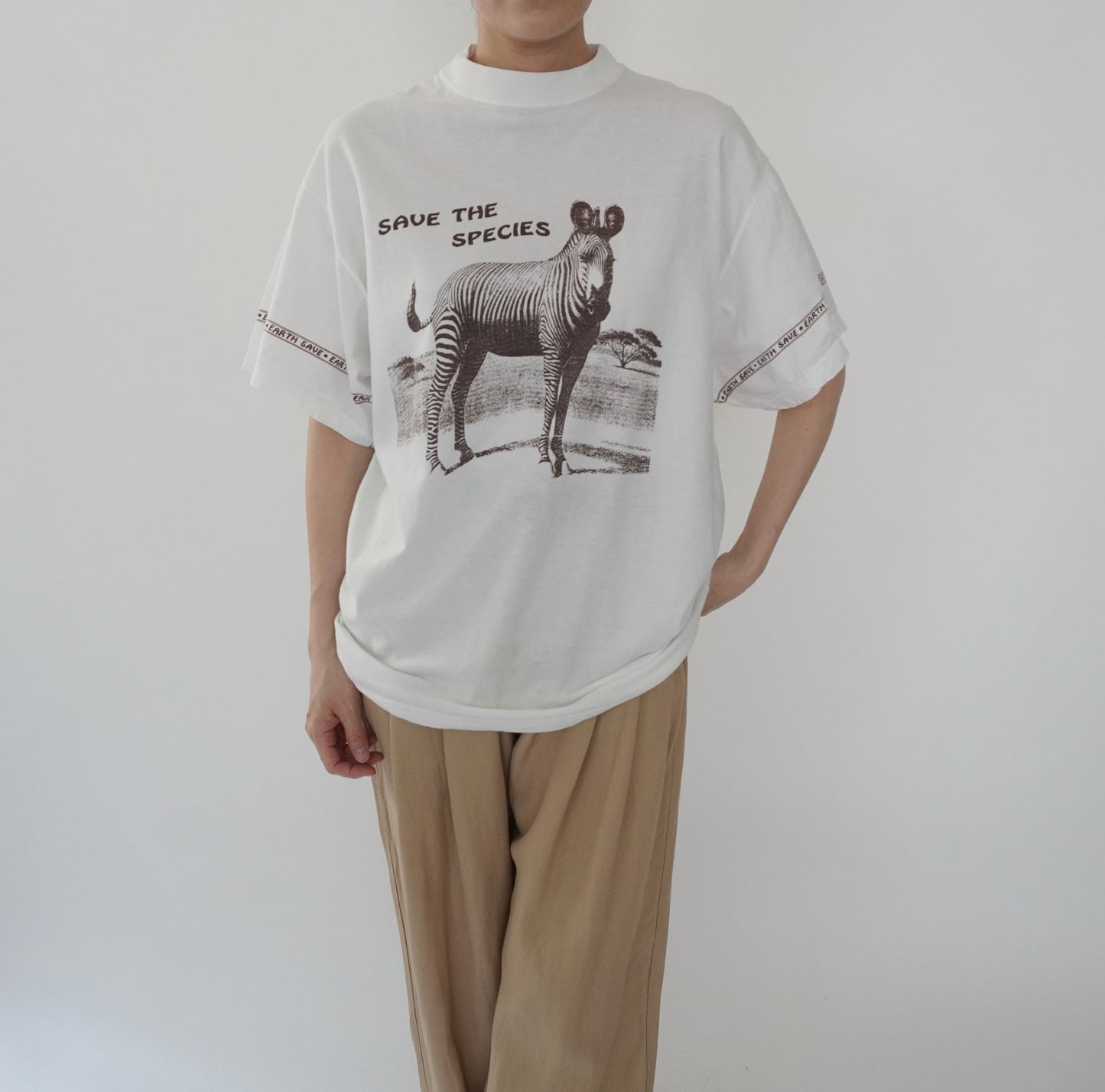 90s  Zebra Printed Mock Neck T-shirt