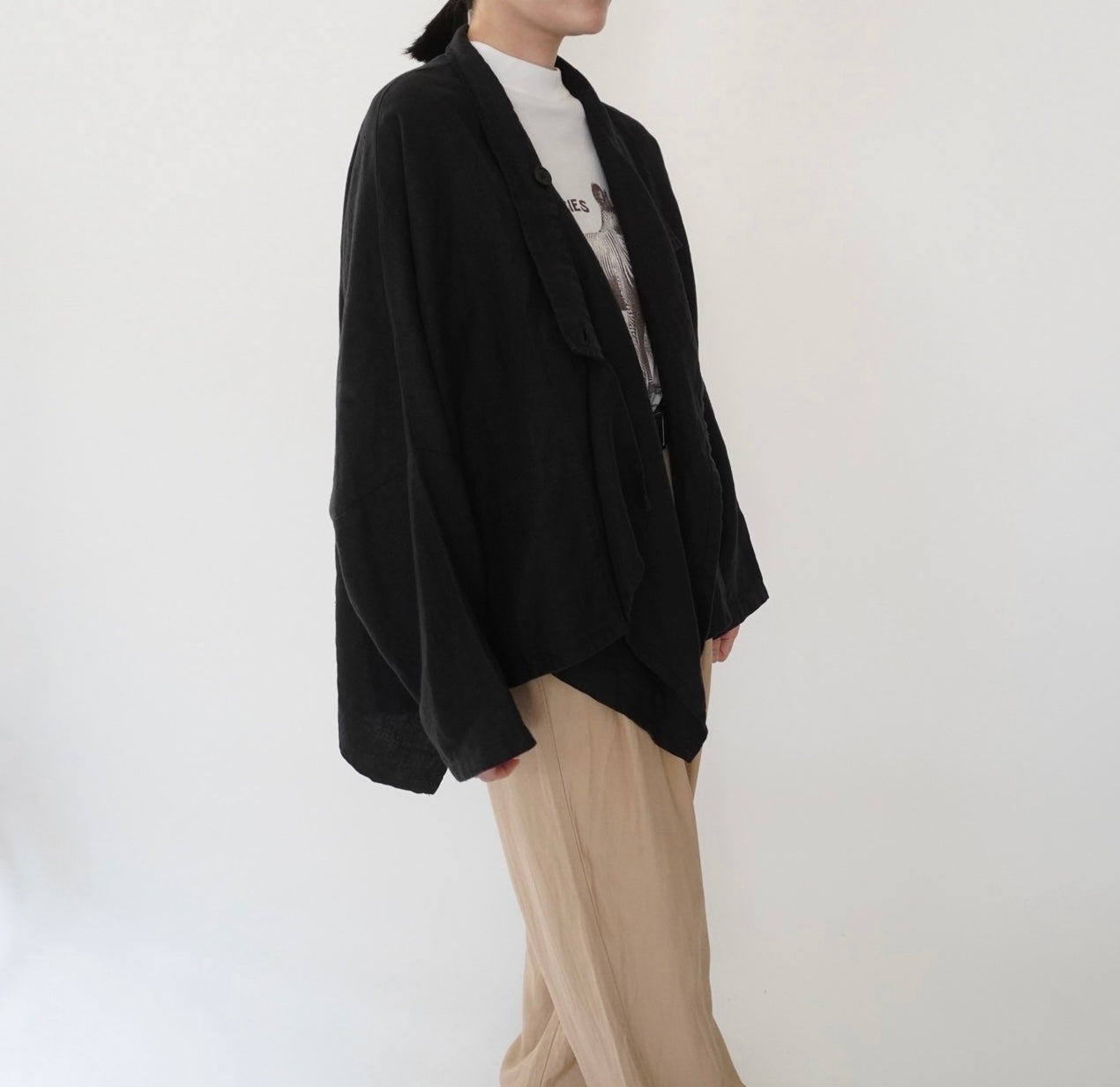 90s Black Linen Design Jakcet