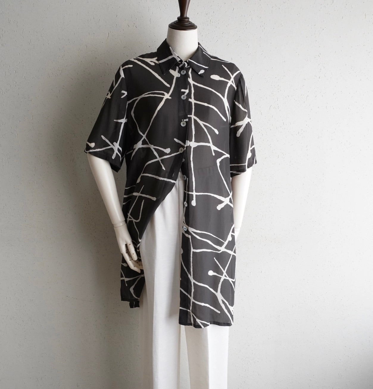 90s Sheer Printed Long  Shirt