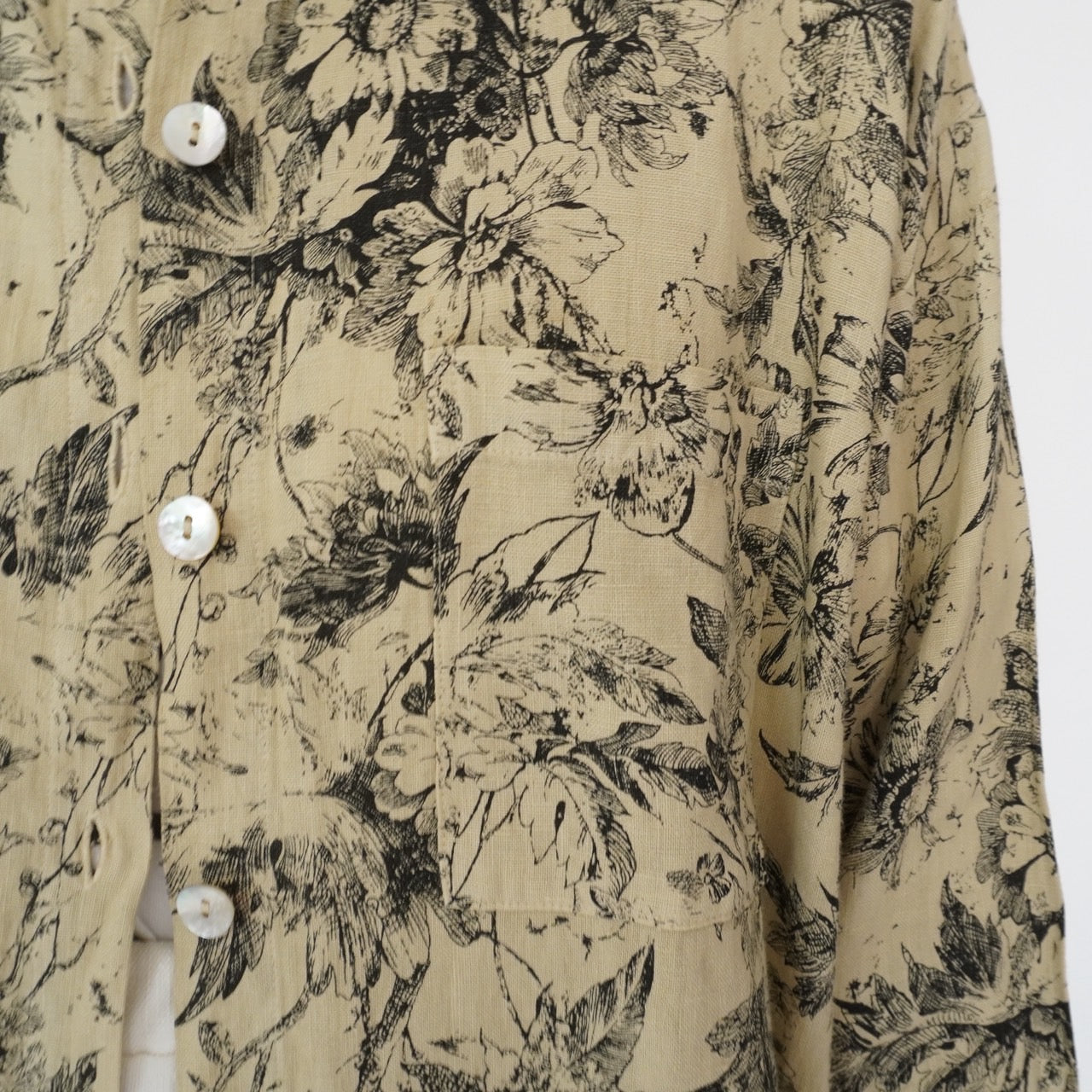 90s Floral Print Linen Shirt,Jacket Made in USA