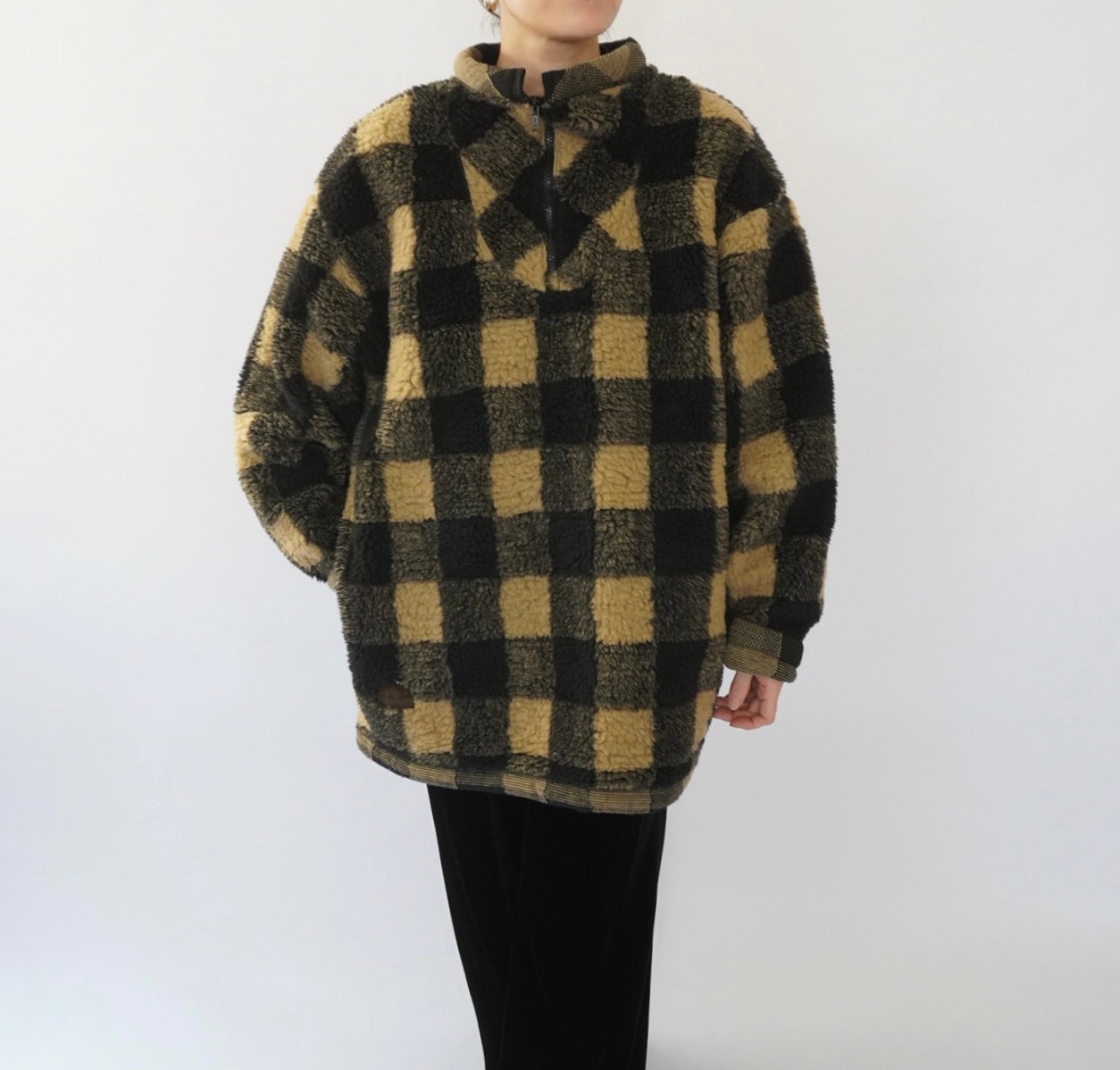 90s EURO Plaid Fleece Top