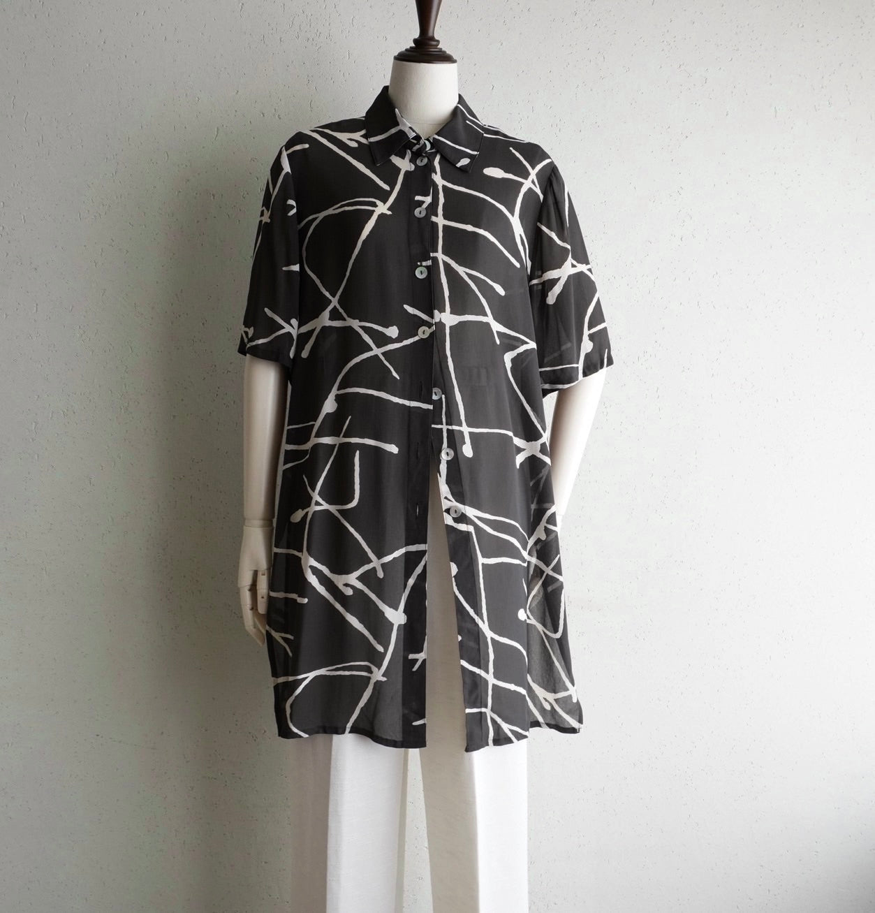 90s Sheer Printed Long  Shirt