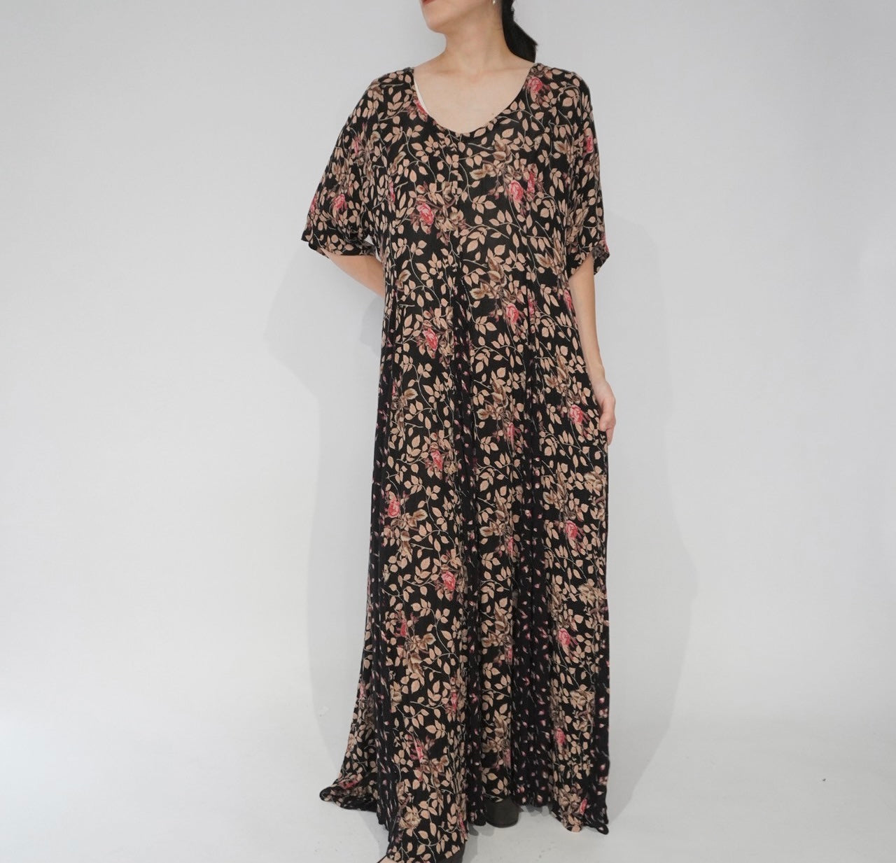 80s Floral Printed Rayon Dress