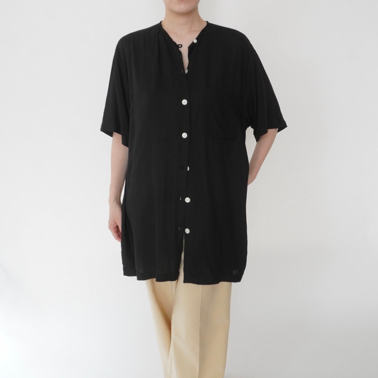 90s Black Long Blouse