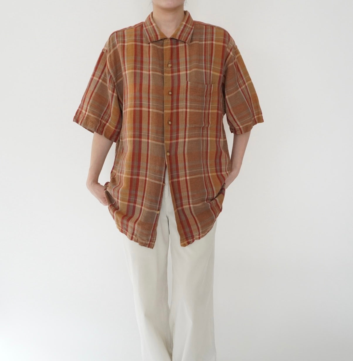 90s Linen Plaid  Shirt