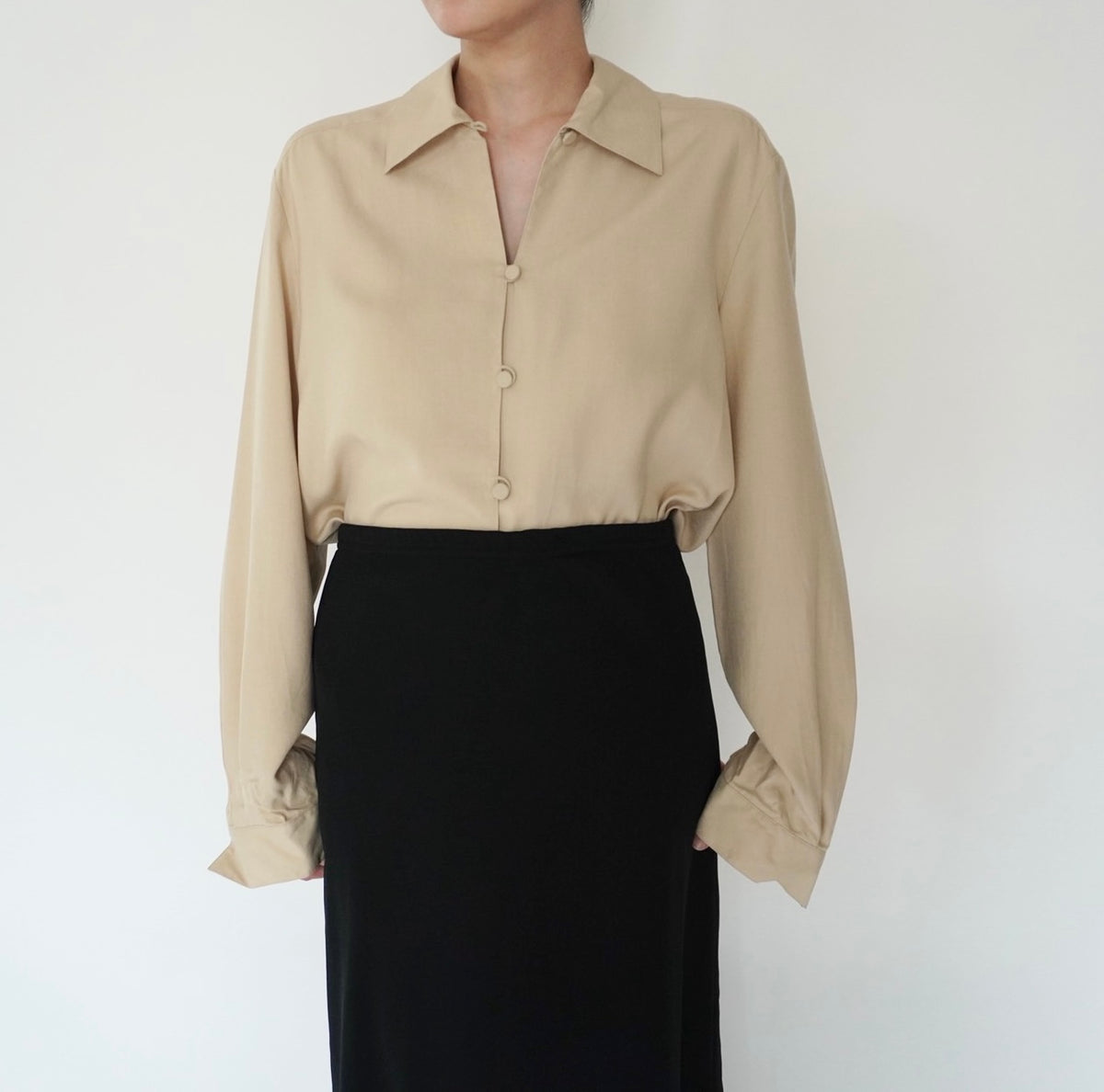 90s Beige Silk Shirt