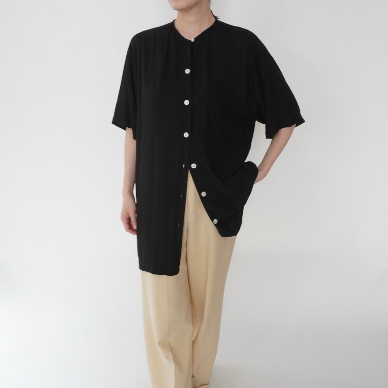 90s Black Long Blouse
