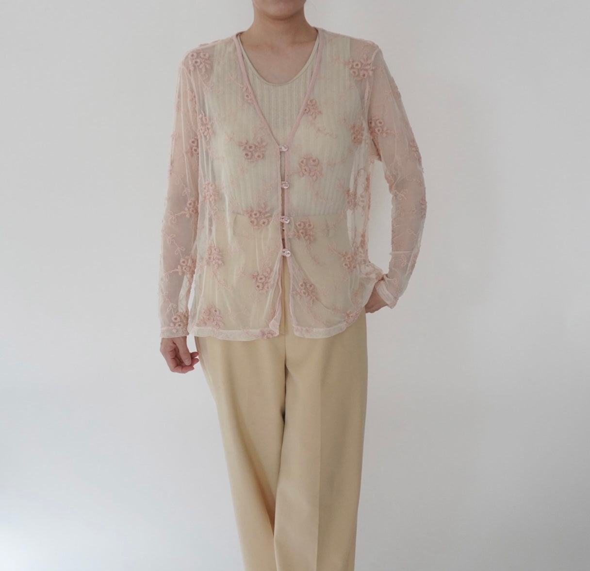 80s Embroidery Sheer Blouse Made in USA