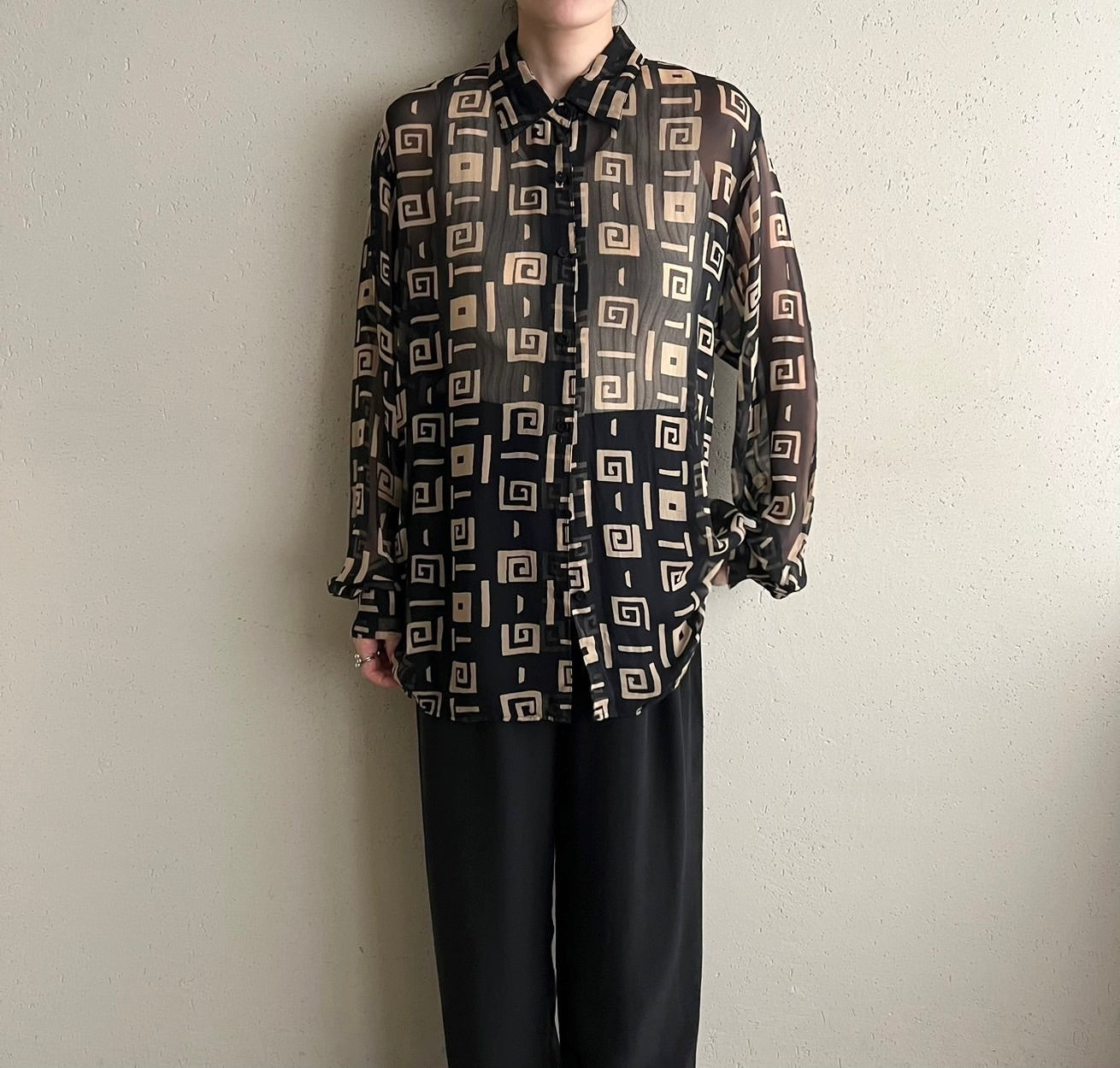 90s Silk Printed Sheer Shirt