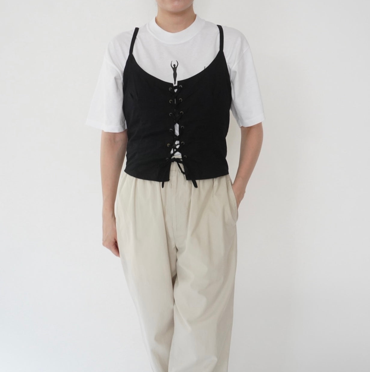 90s Lace Up Design Camisole Top