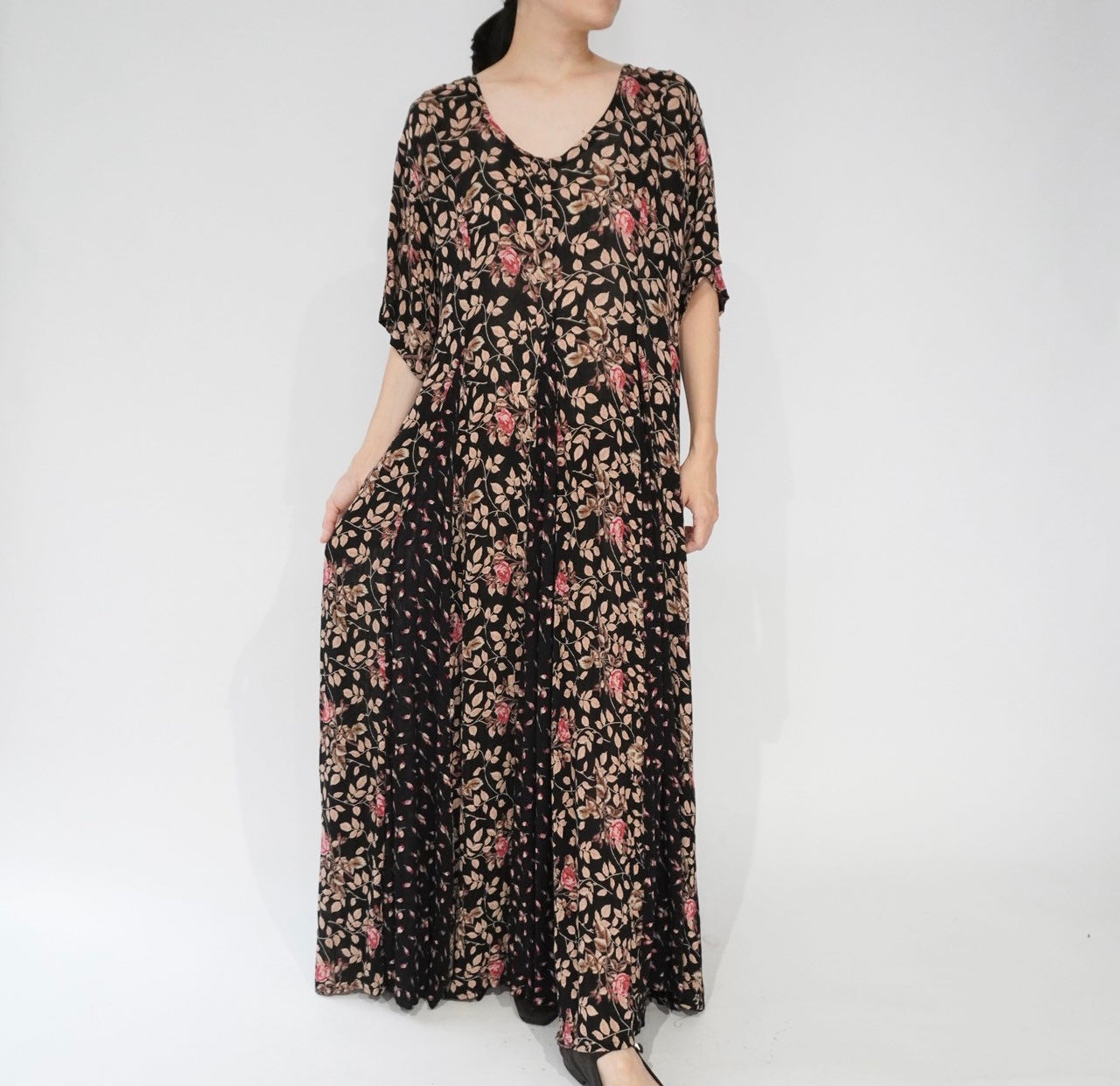 80s Floral Printed Rayon Dress