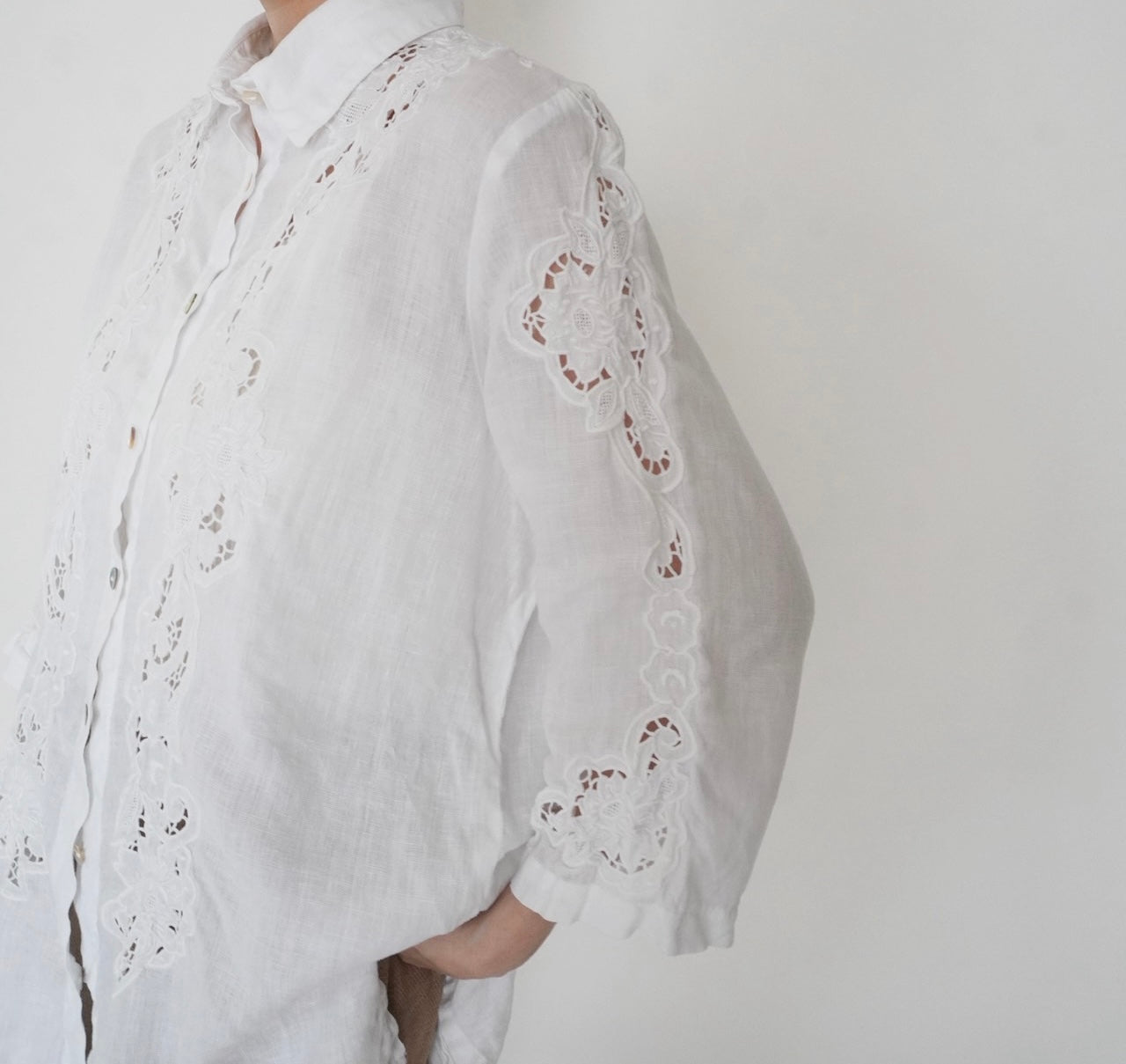 90s Linen Lace Shirt Made in Italy