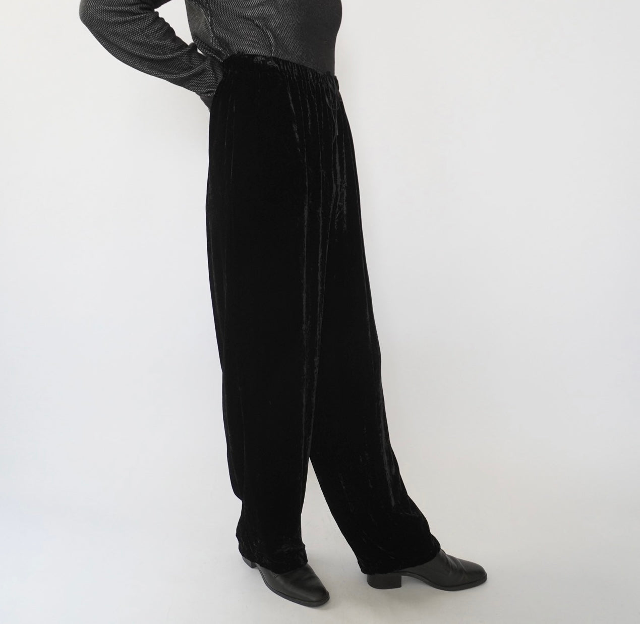 90s Black Velour Wide Pants