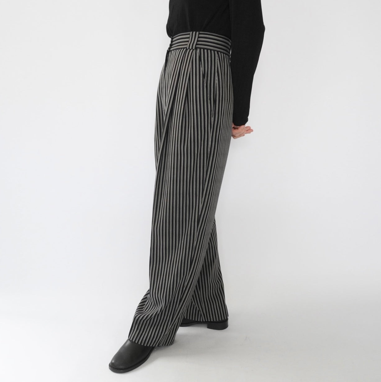80s Black White Striped  Pants Made in Italy
