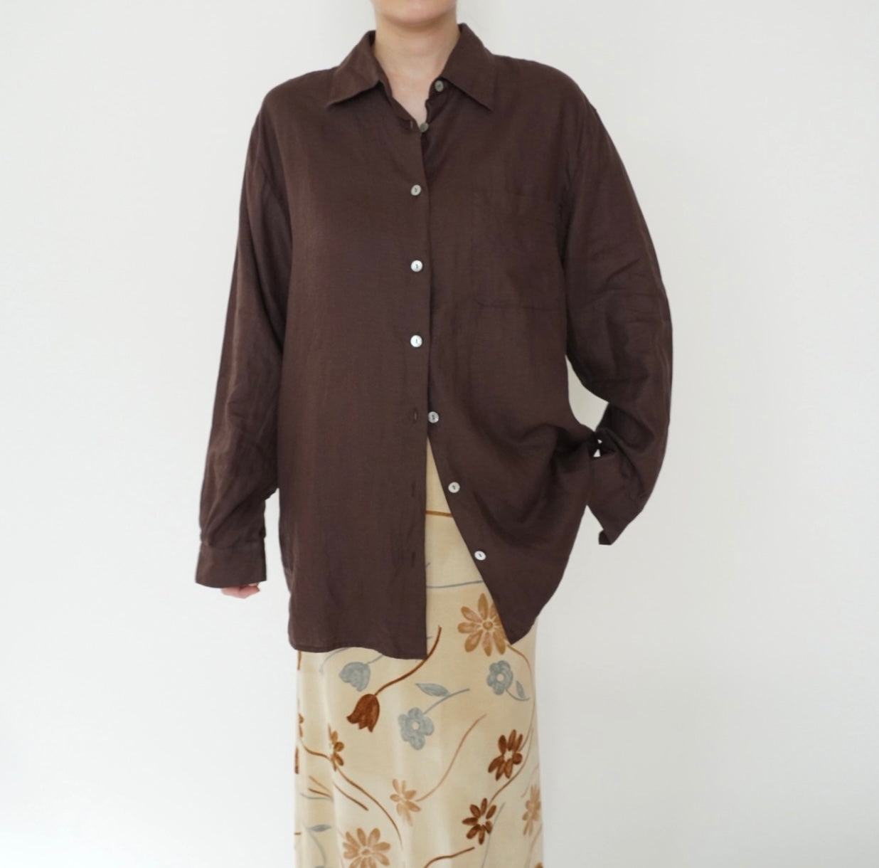 90s Brown Linen Shirt