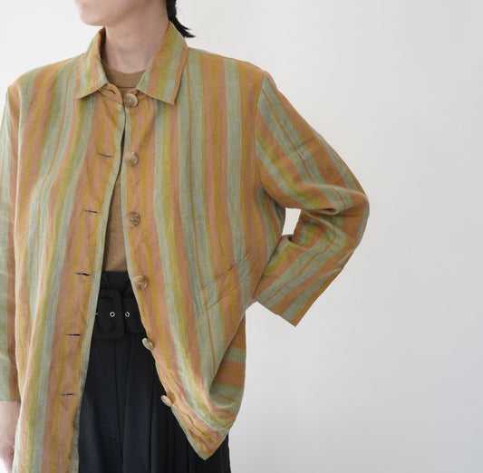 90s "harve benard" Striped Linen Shirt,Jacket