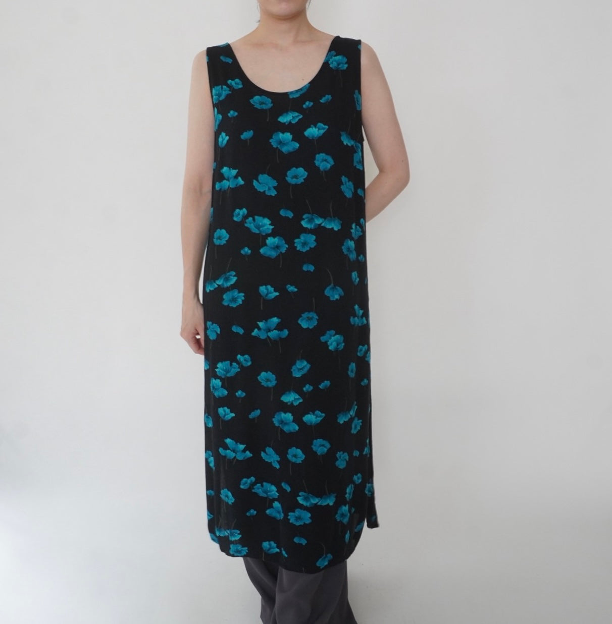 90s Rayon  Printed Sleeveless Dress