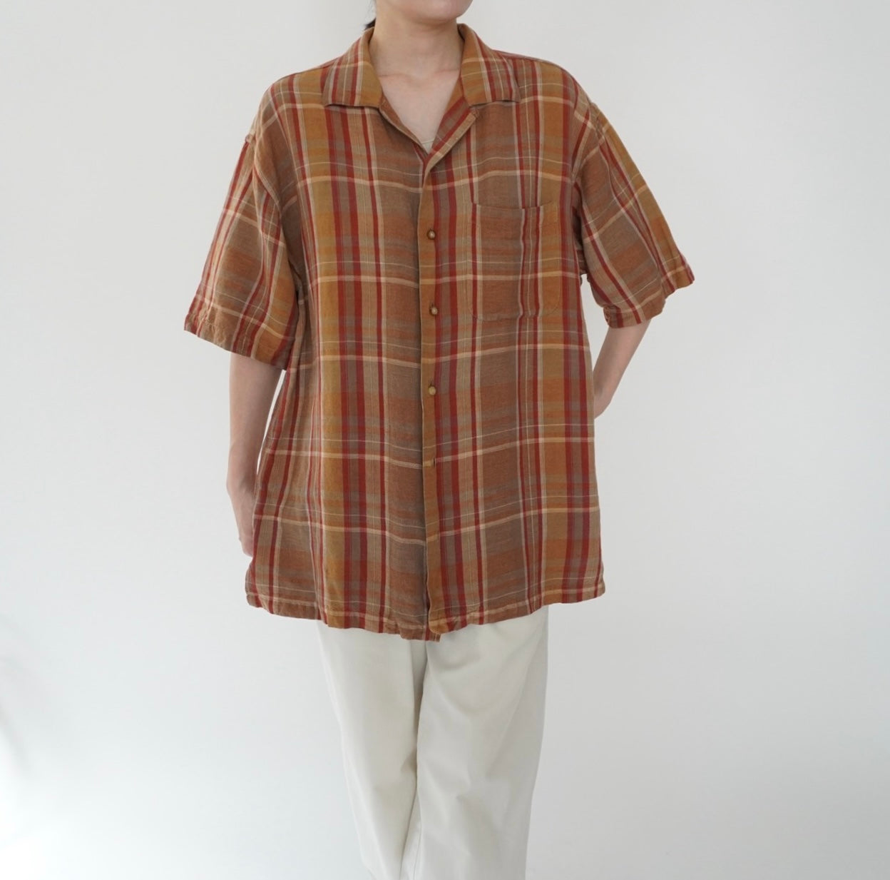 90s Linen Plaid  Shirt