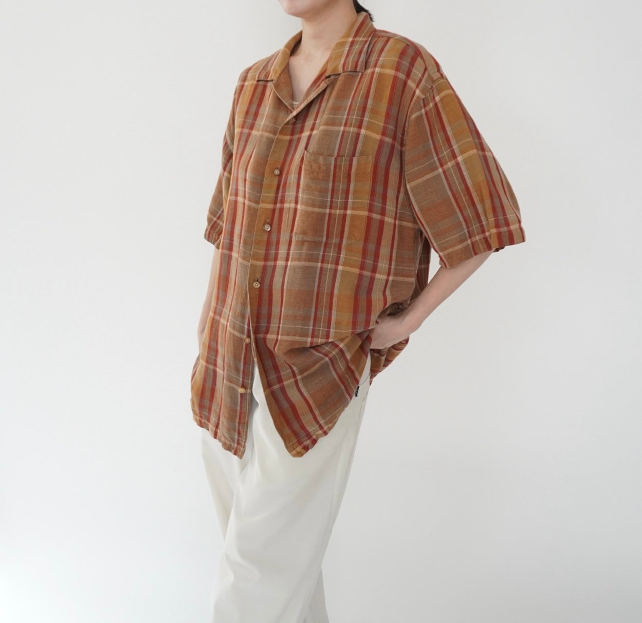 90s Linen Plaid  Shirt