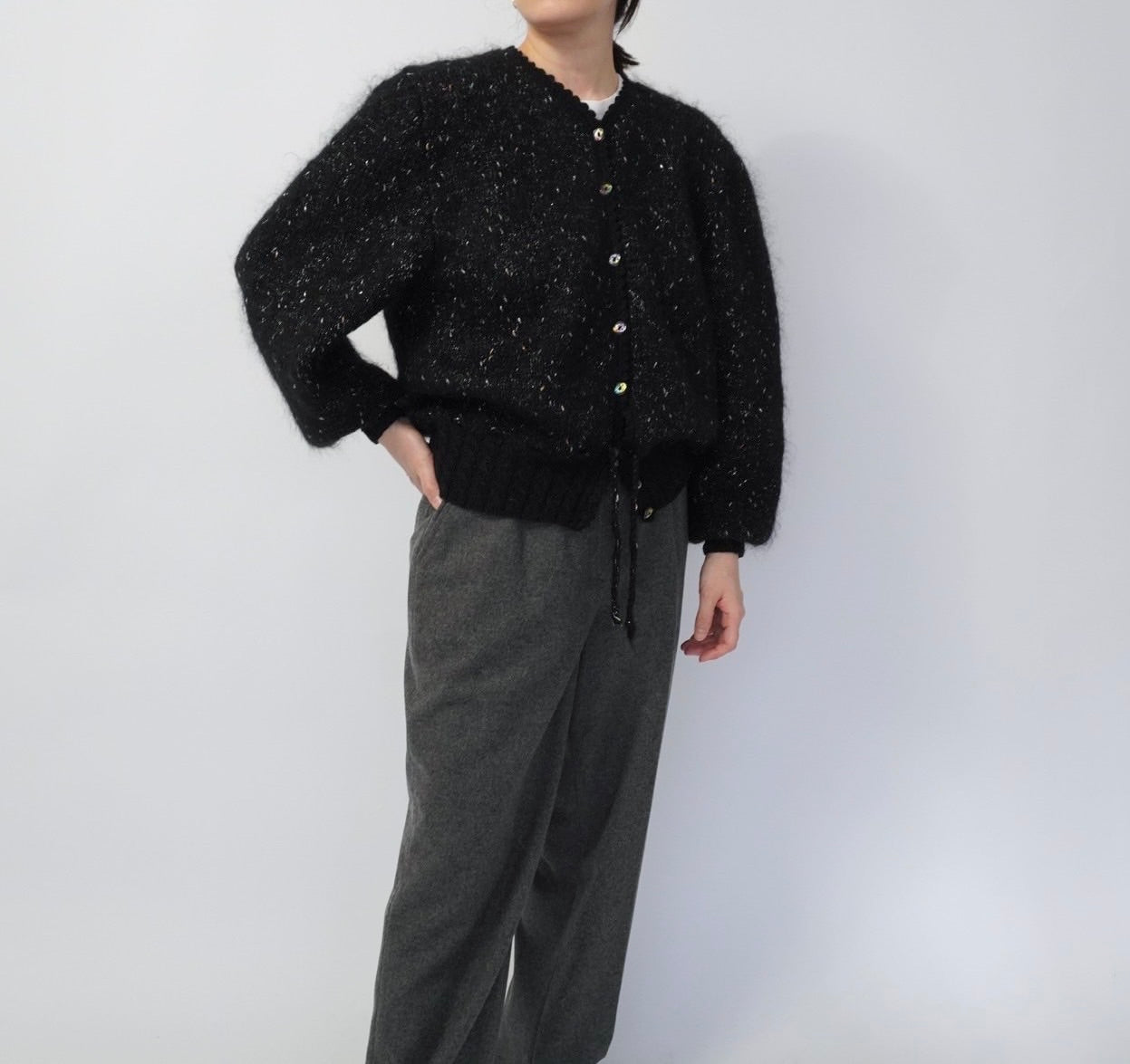 90s Black Design Knit Cardigan