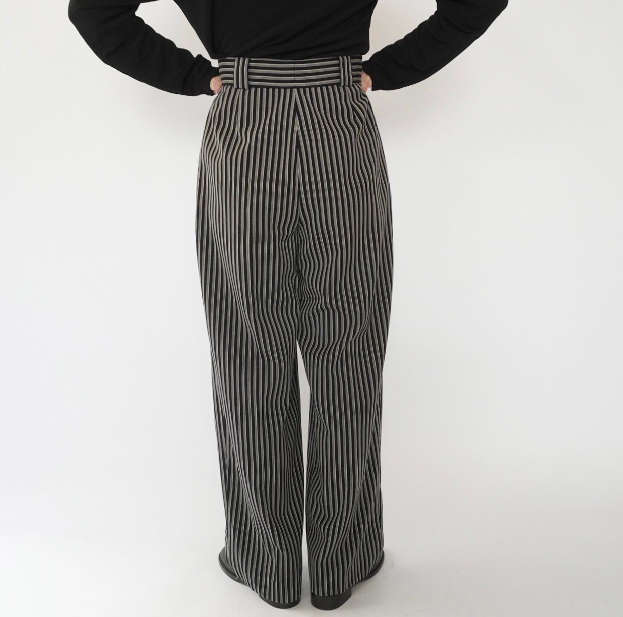 80s Black White Striped  Pants Made in Italy