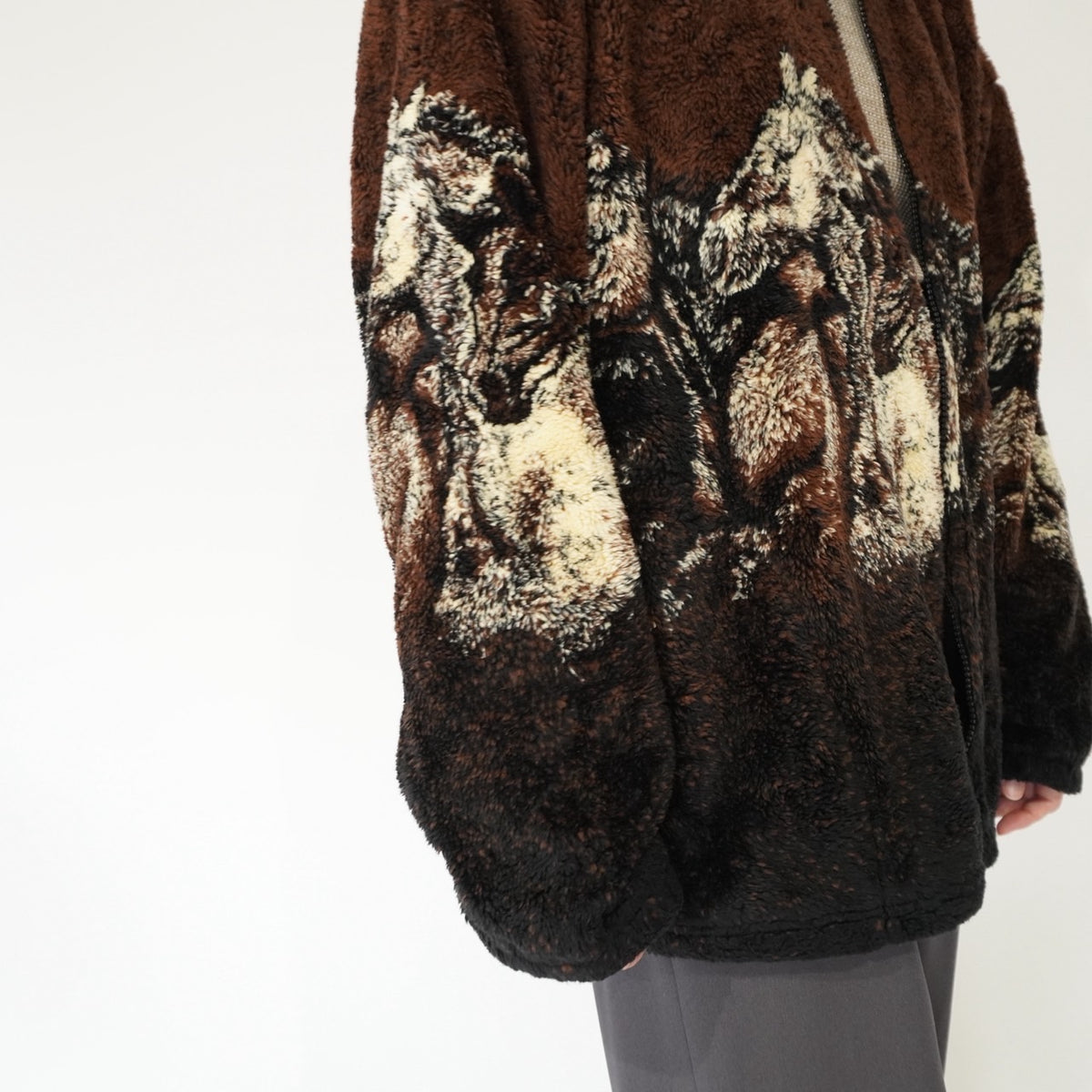 90s Horse Design Fleece Zip Top Made in USA