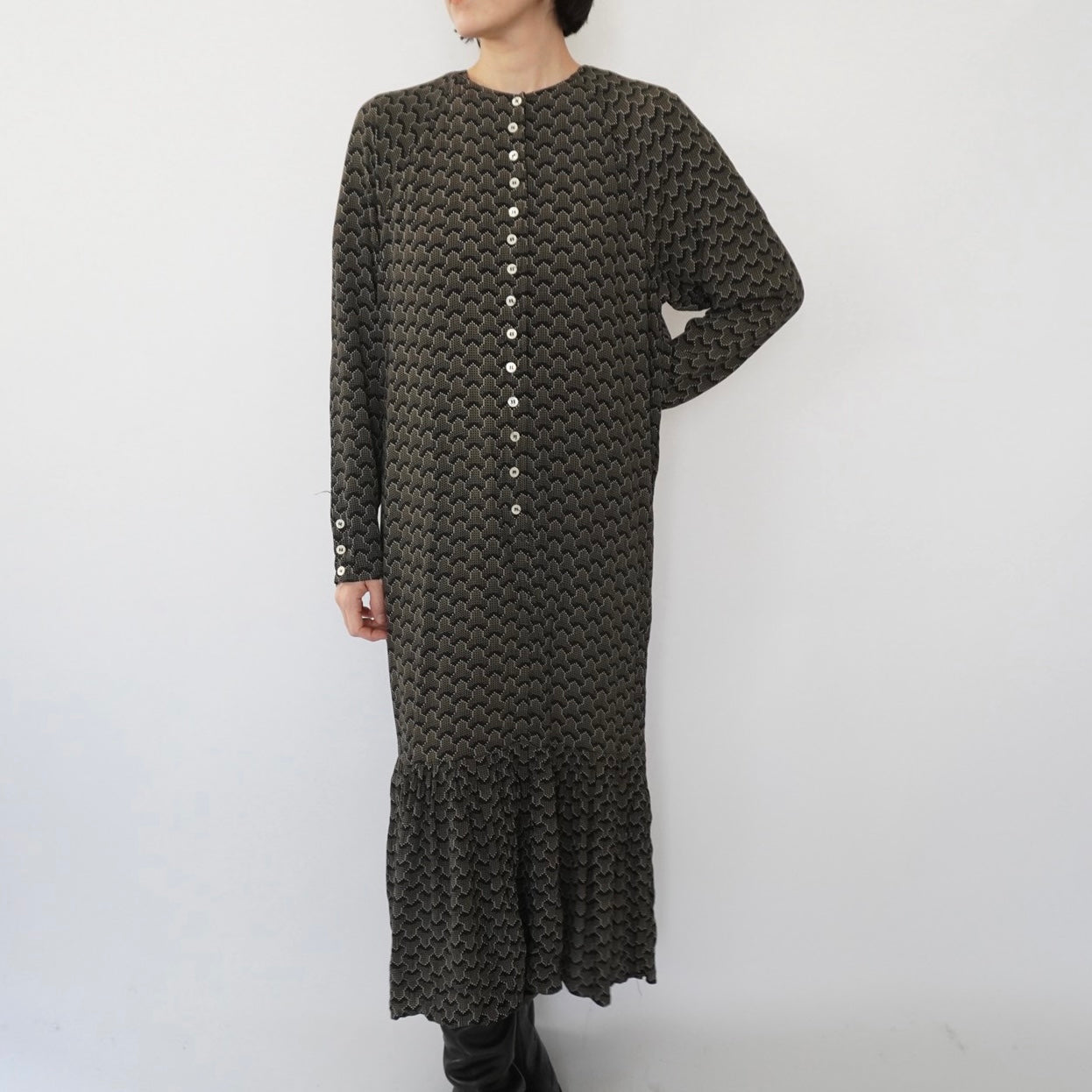 80s Design Rayon Pattern Dress Made in USA