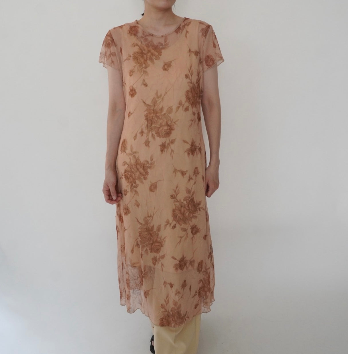 90s Printed Sheer  Maxi Dress