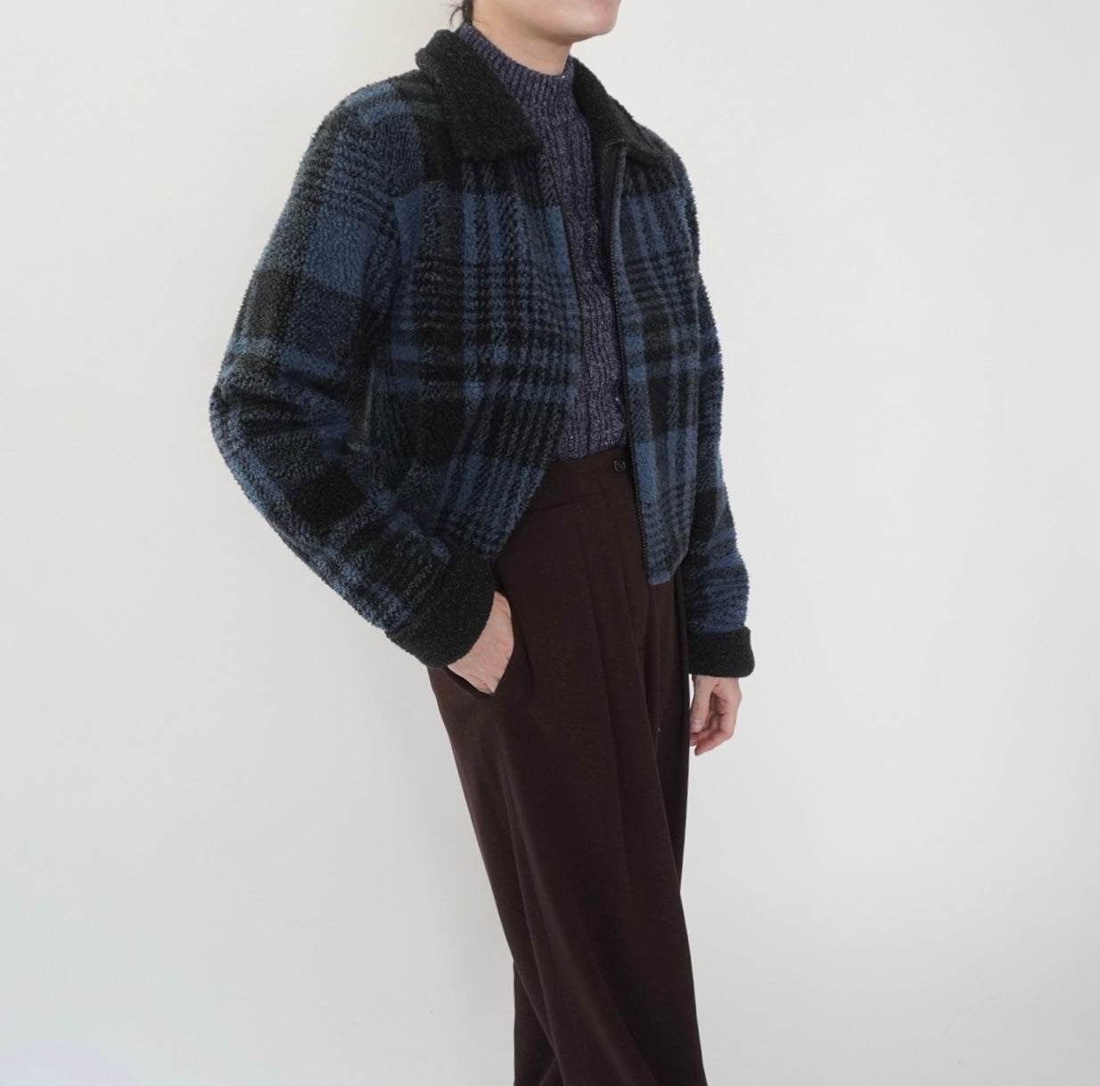 90s Plaid Fleece Zip Top Made in USA