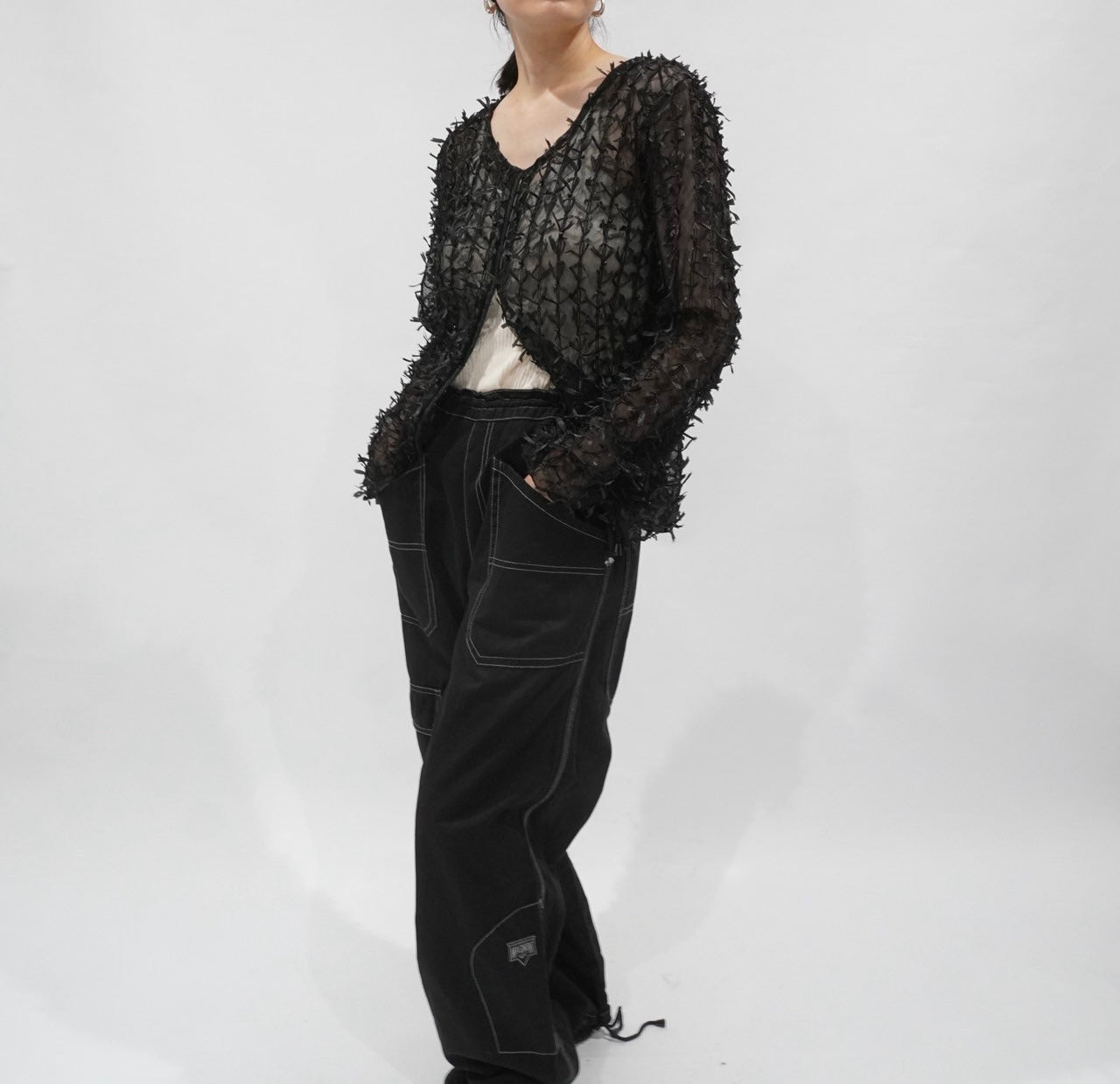 90s Ribbon Design Blouse,Cardigan