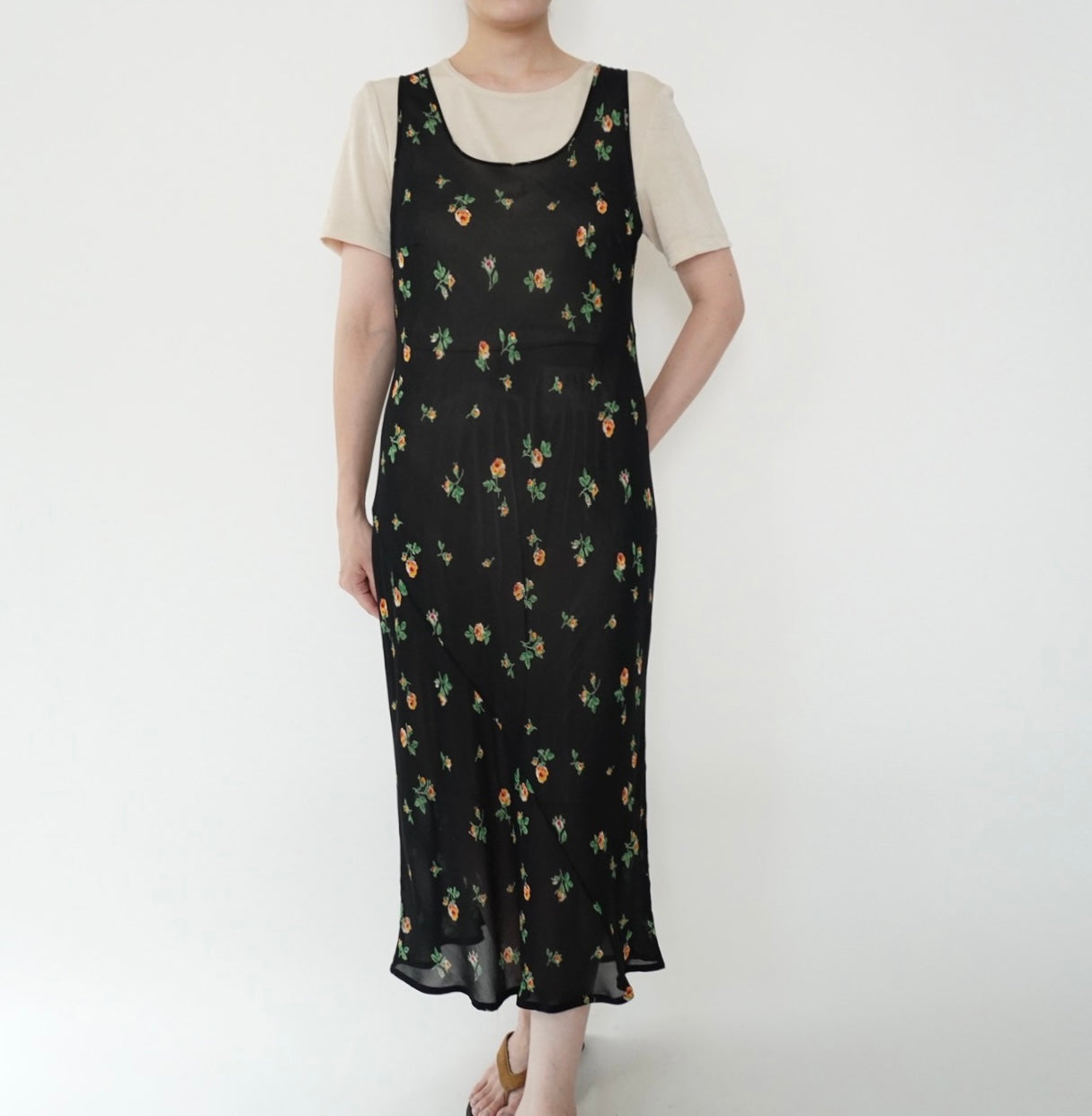 90s Floral Print Sheer Dress Made in Italy