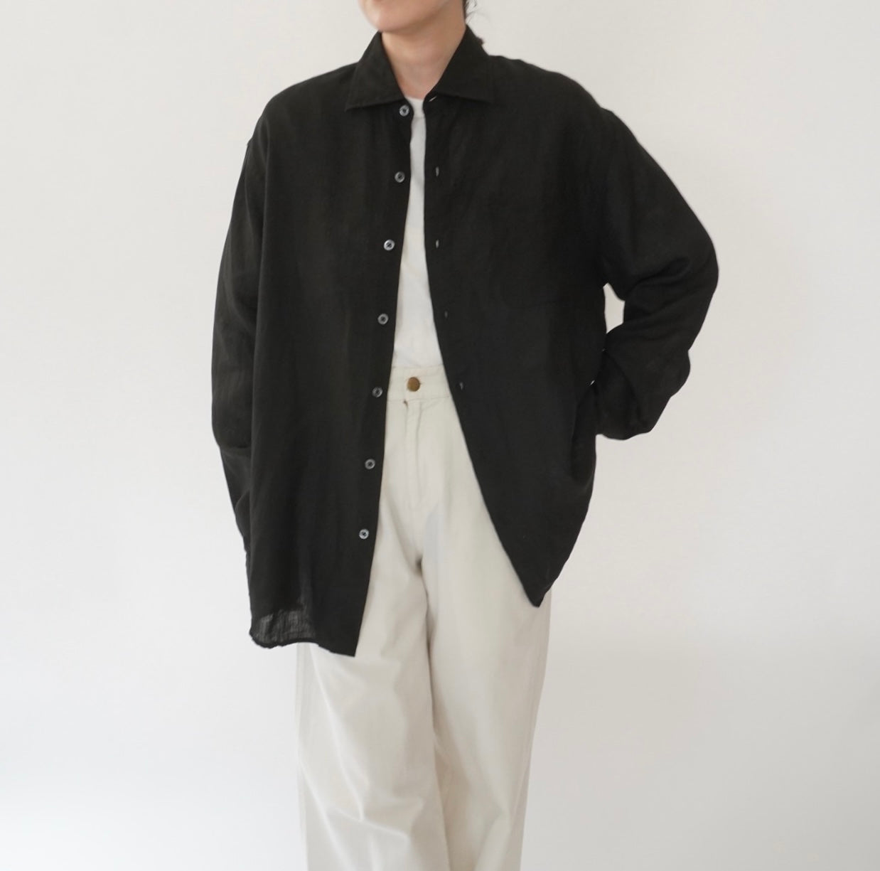 90s Black Linen Shirt