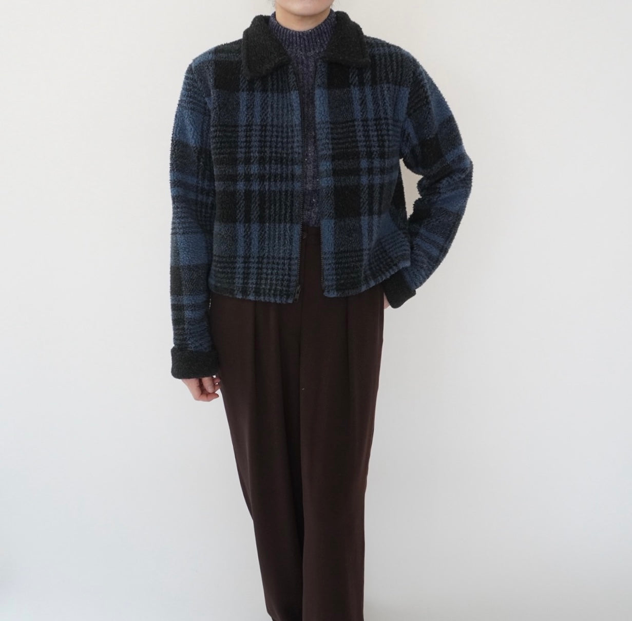 90s Plaid Fleece Zip Top Made in USA