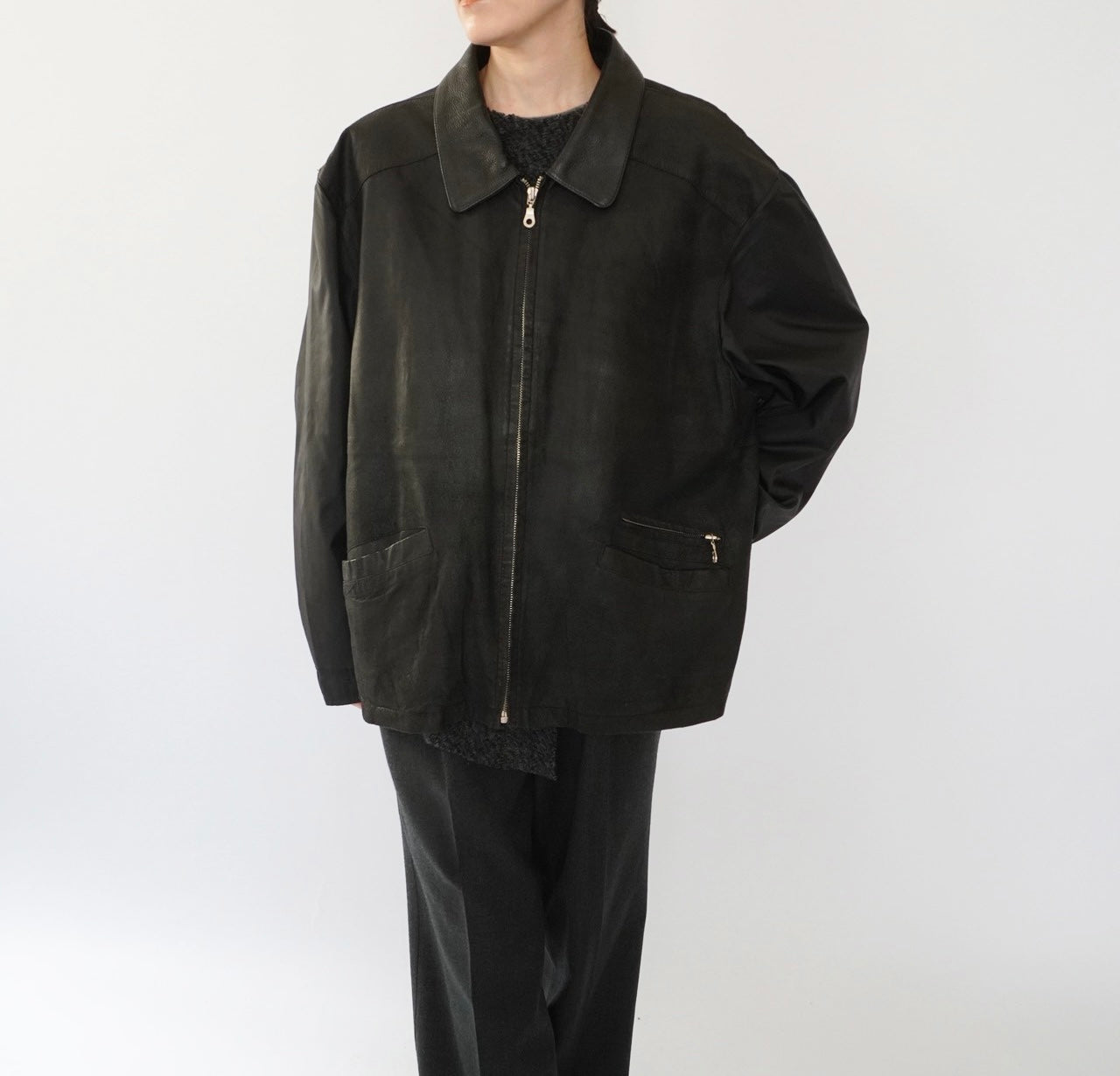90s Leather × Nylon Jacket