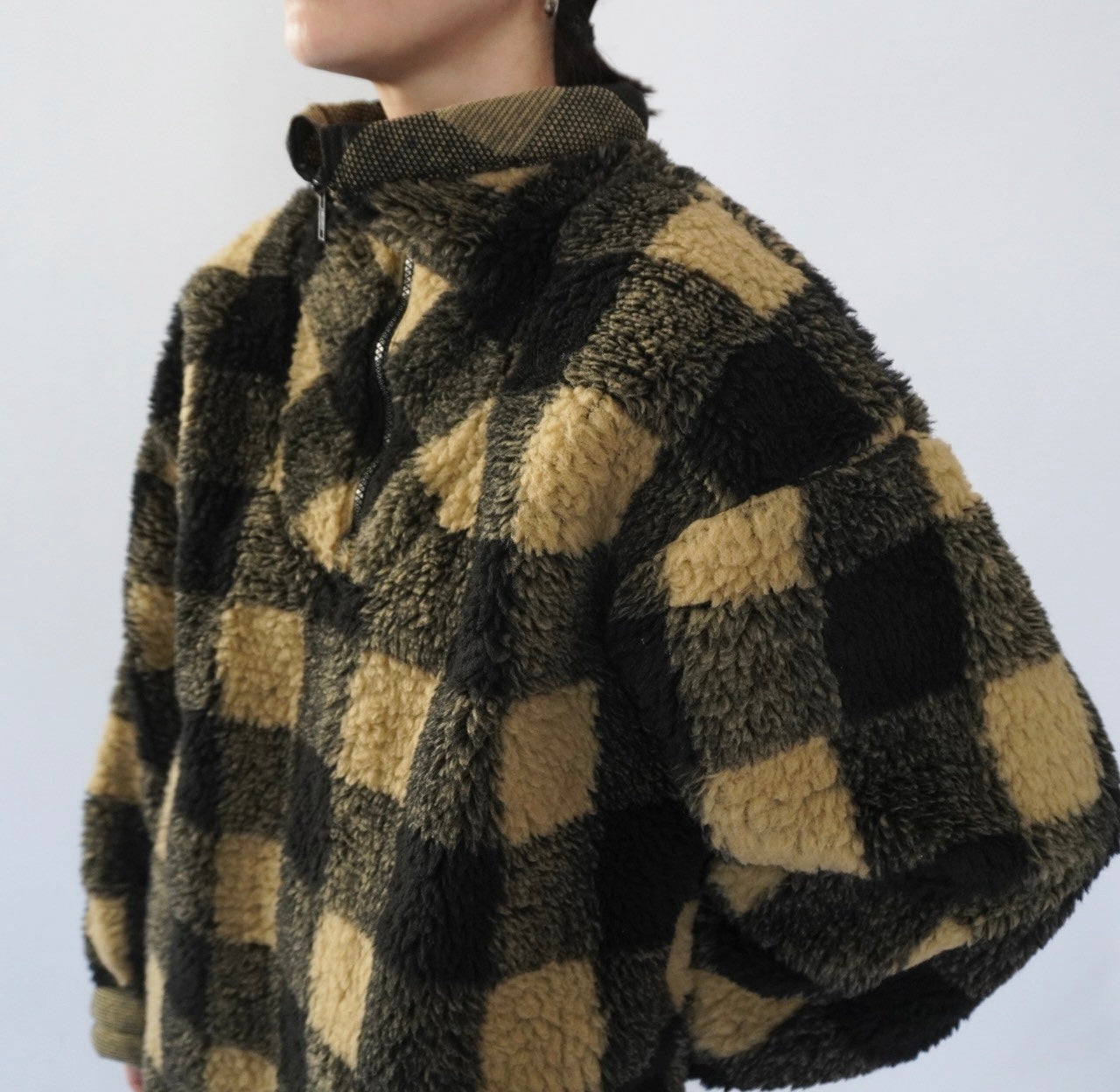 90s EURO Plaid Fleece Top