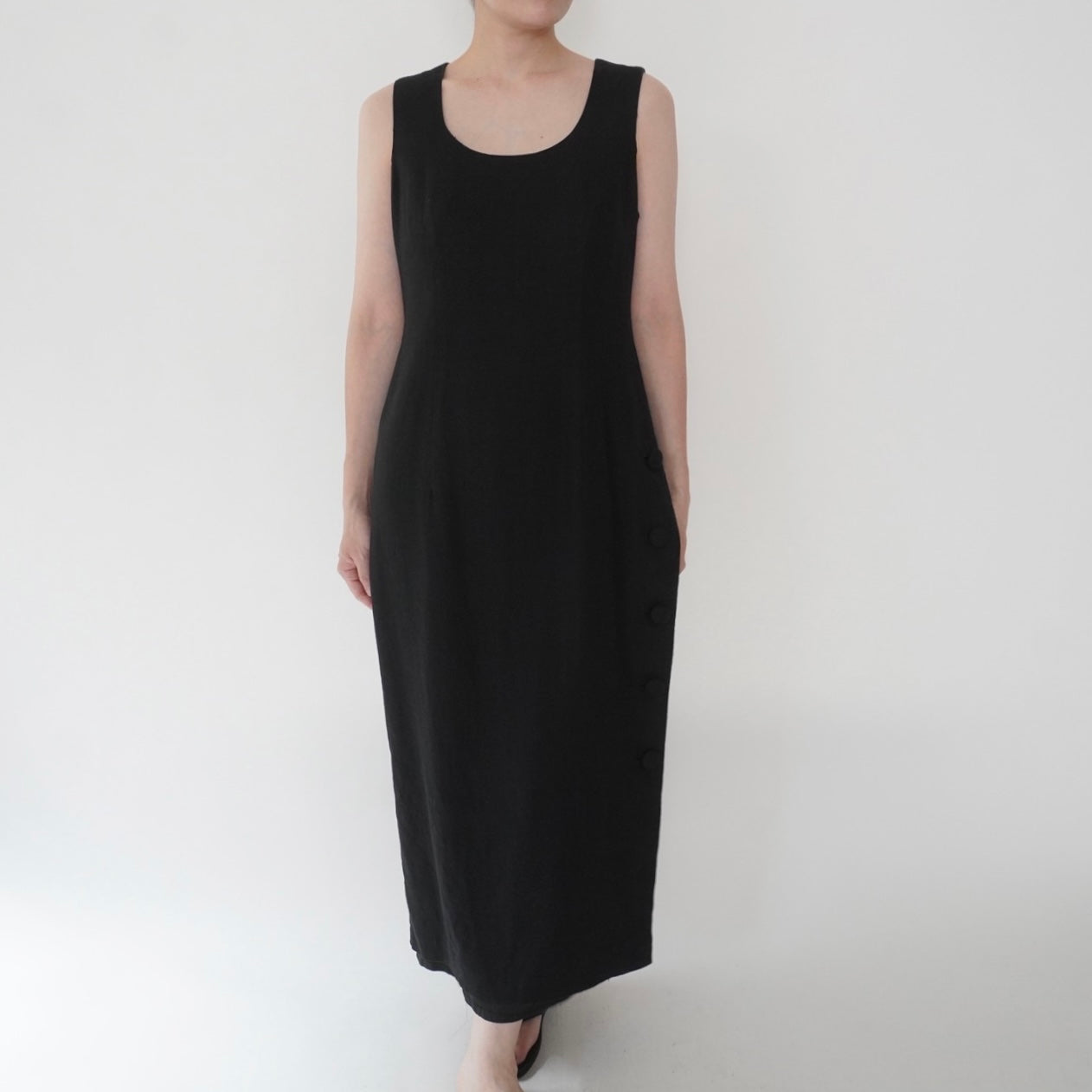 90s Black Linen Dress