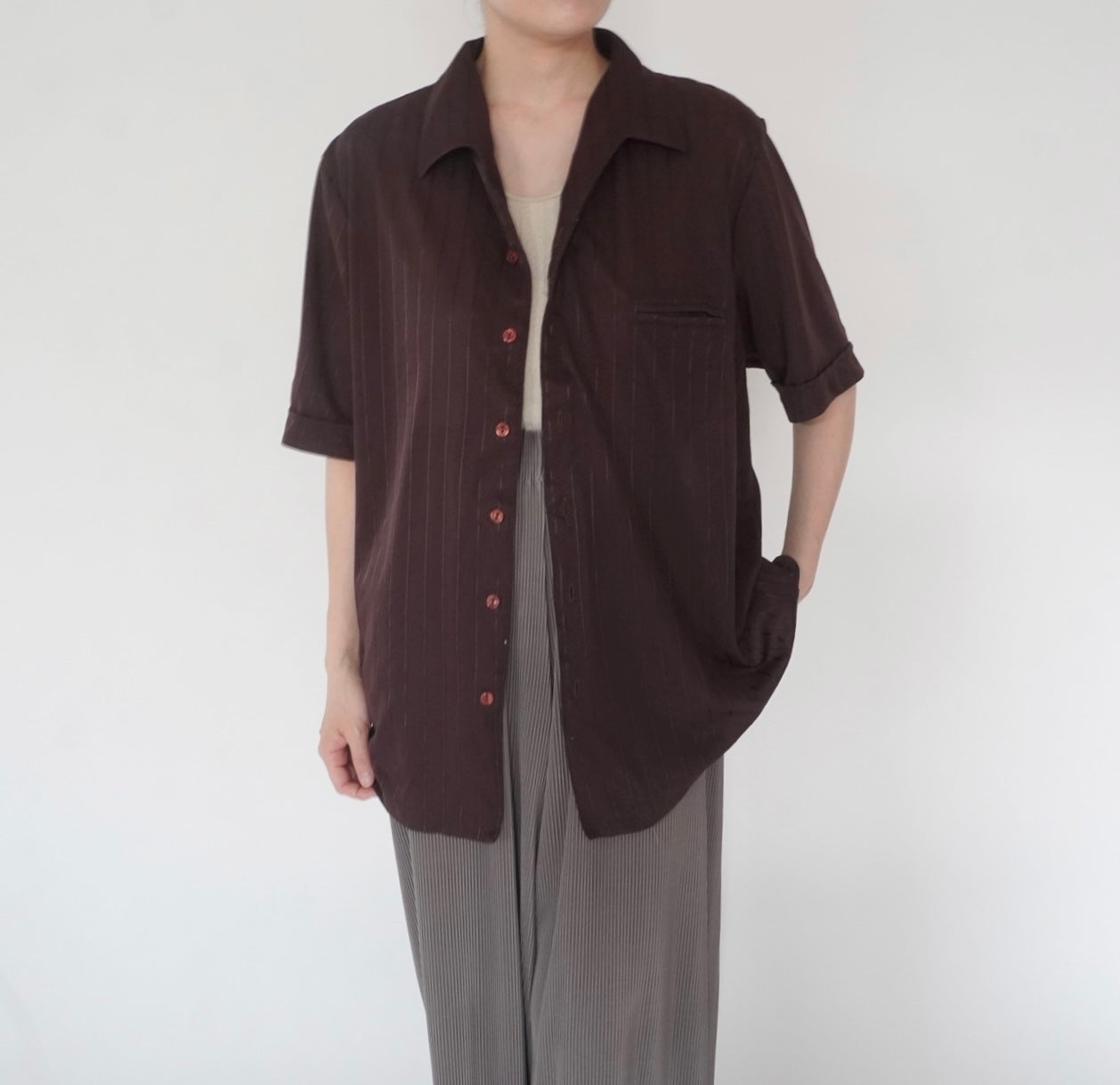 80s Brown Striped Shirt